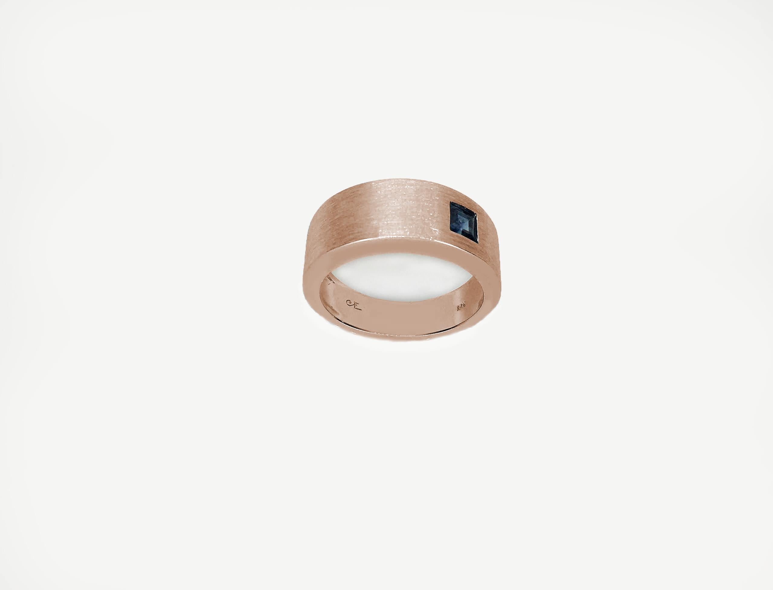For Sale:  Asymmetrically Set Solitaire Sapphire Rose Gold Ring 5