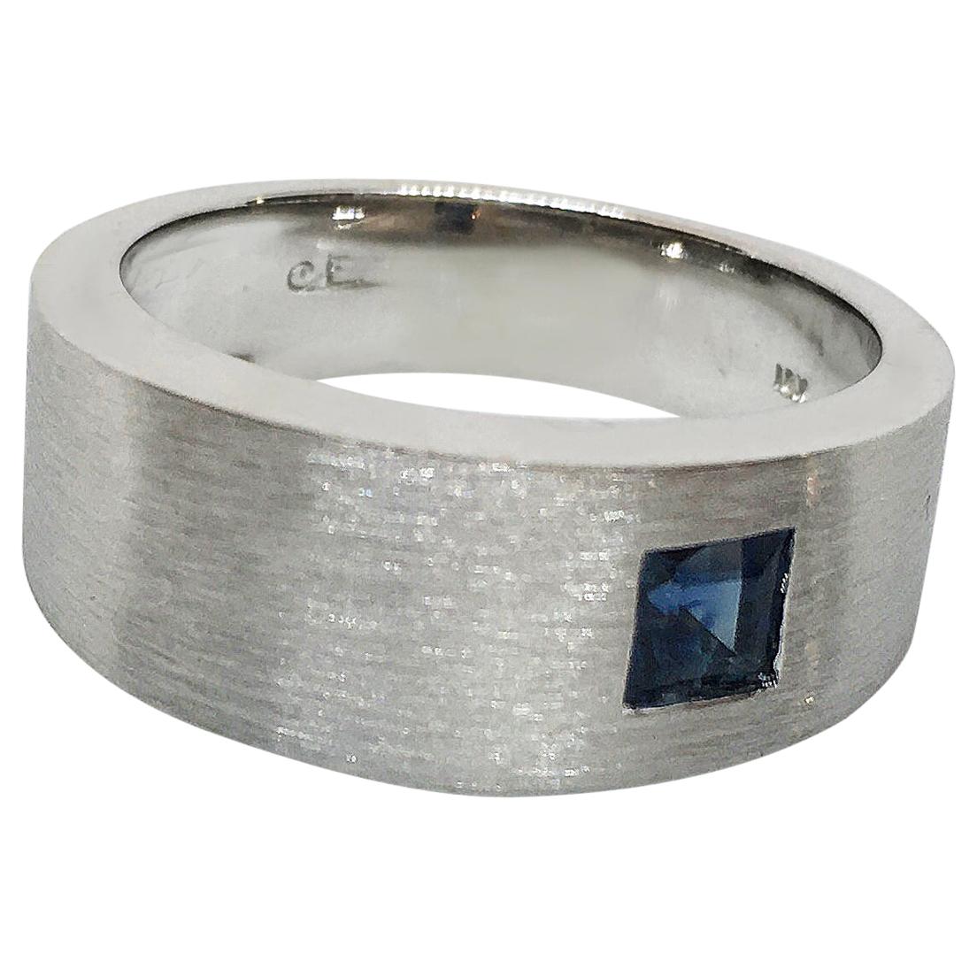 Asymmetrically Set Solitaire Sapphire White Gold Ring For Sale