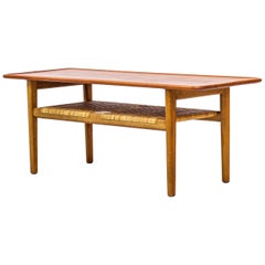 "AT-10" Teak and Rattan Coffee Table by Hans J. Wegner for Andreas Tuck