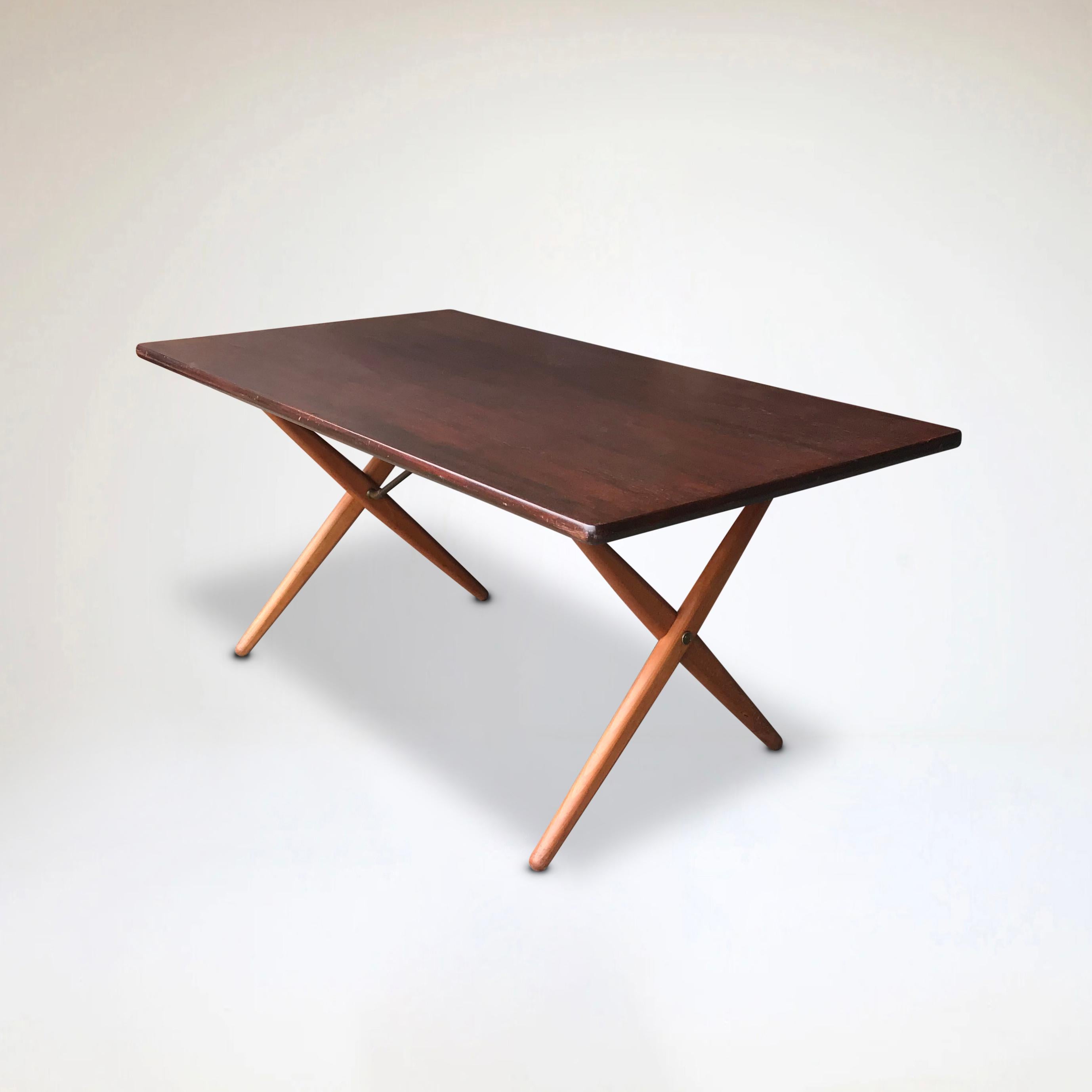 Danish AT-303 Sawbuck oak dining table by Hans Wegner for Andreas Tuck 1950s For Sale