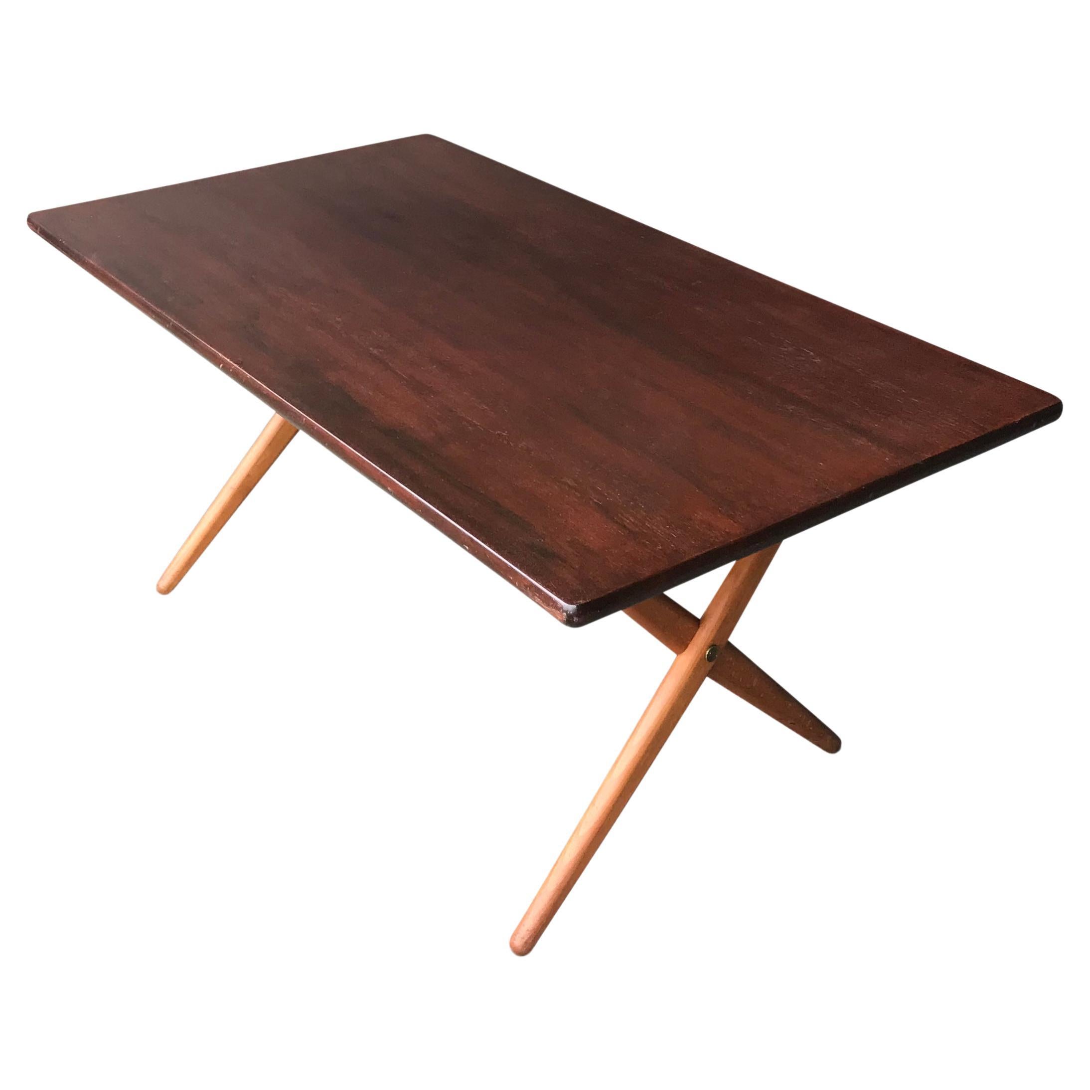 AT-303 Sawbuck oak dining table by Hans Wegner for Andreas Tuck 1950s For Sale