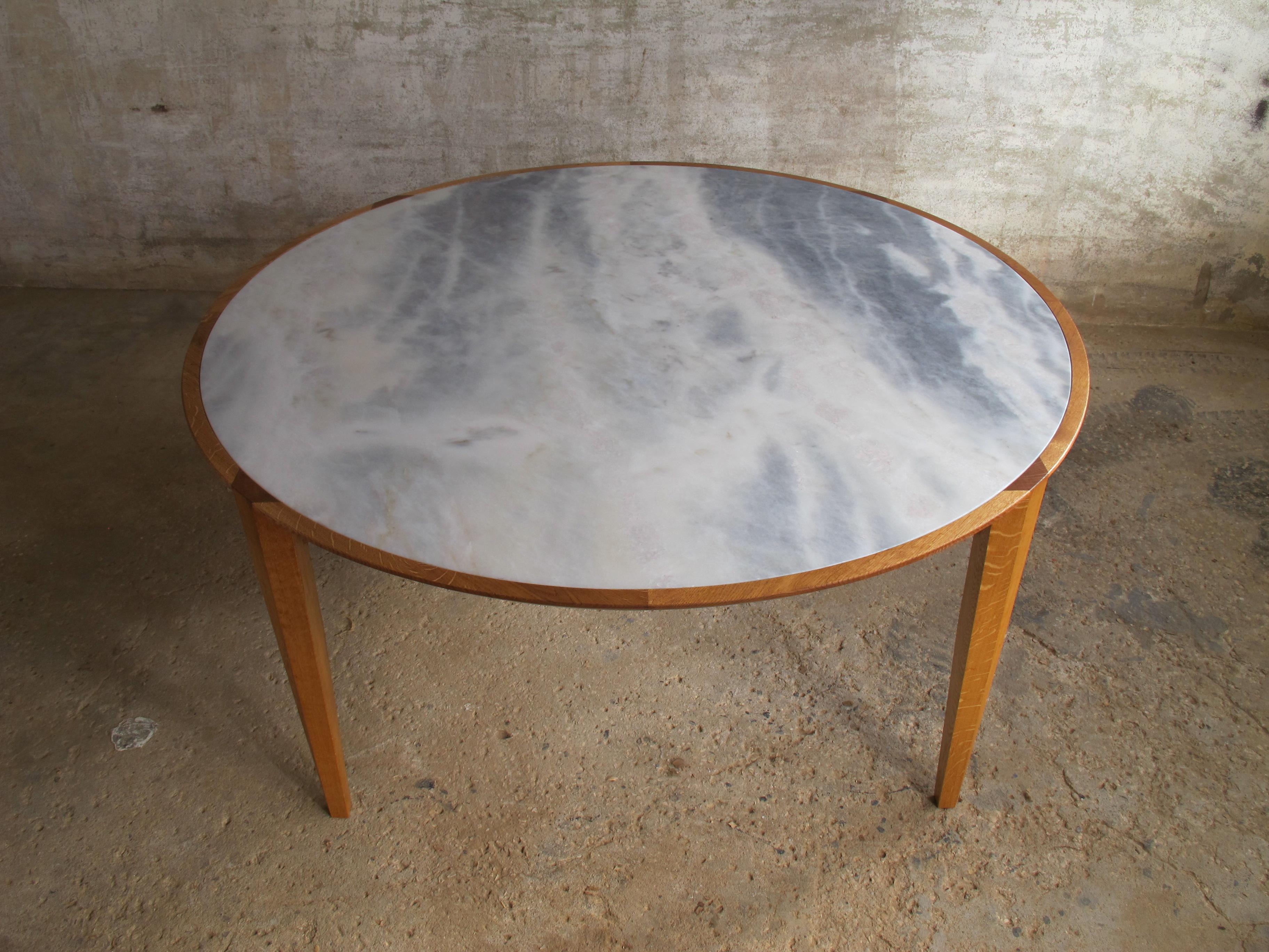 AT Dining Table, Round, Solid Oak with Estremoz Marble Top by Tomaz Viana For Sale 4