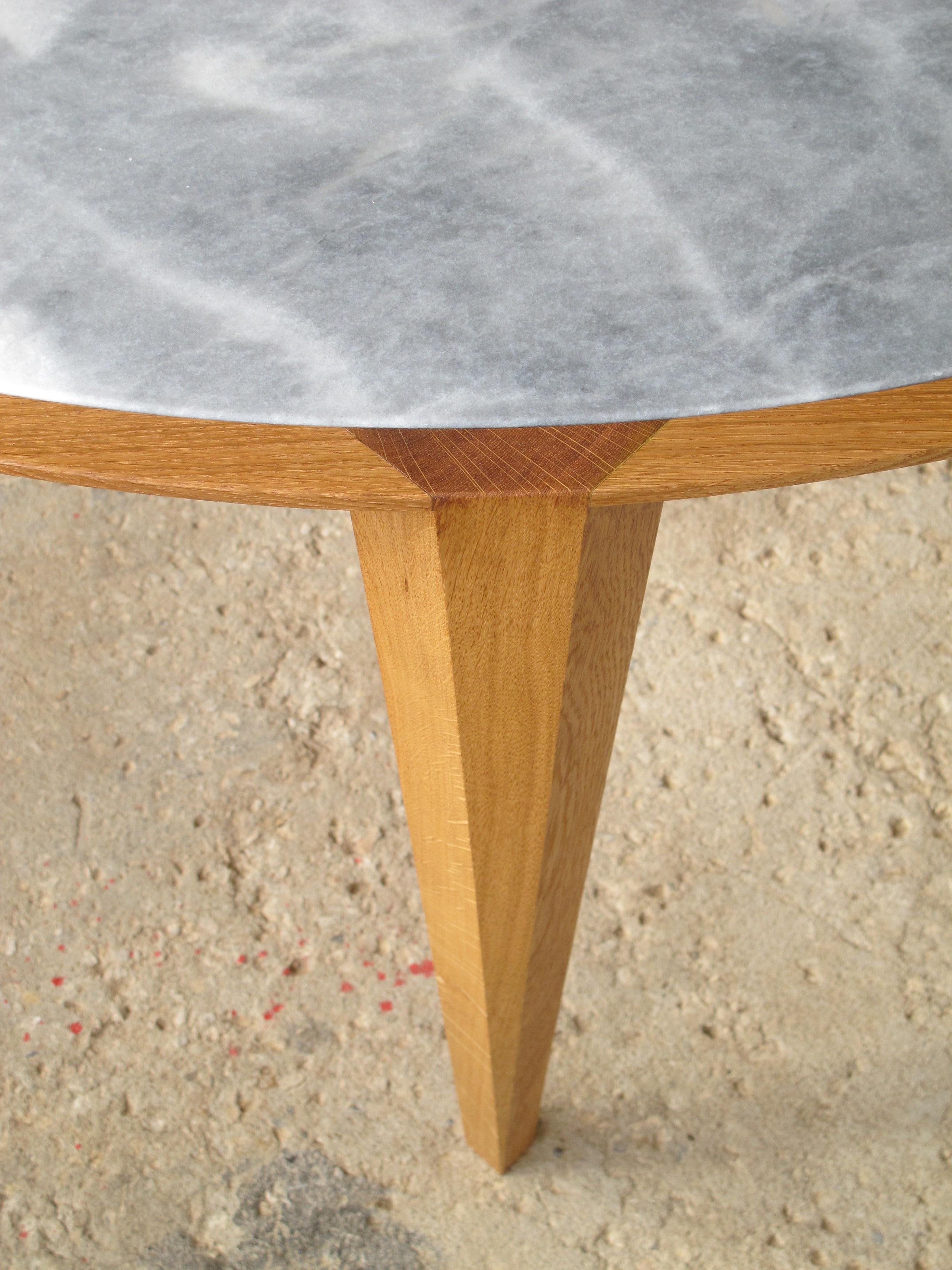 Portuguese AT Dining Table, Round, Solid Oak with Estremoz Marble Top by Tomaz Viana For Sale