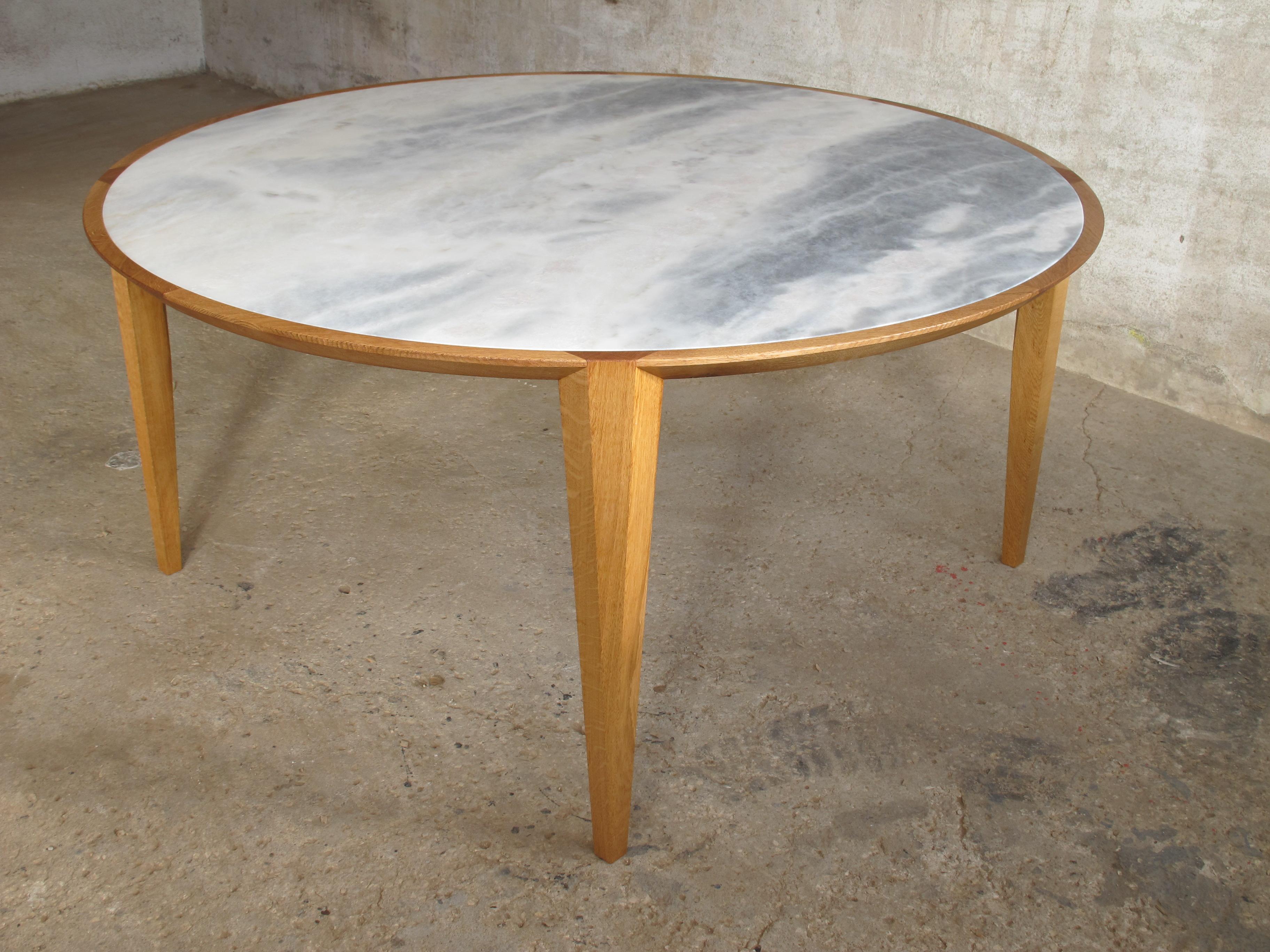 AT Dining Table, Round, Solid Oak with Estremoz Marble Top by Tomaz Viana For Sale 2