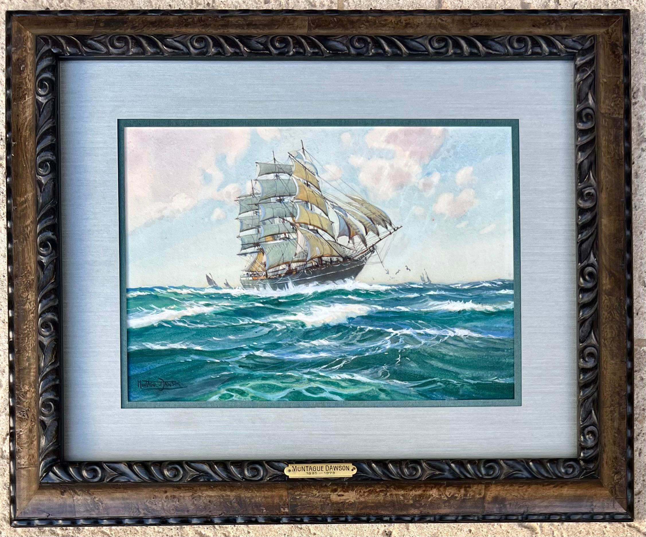 „At Full Sail“ Ein Klipperschiff-Aquarell von Montague Dawson (Viktorianisch) im Angebot