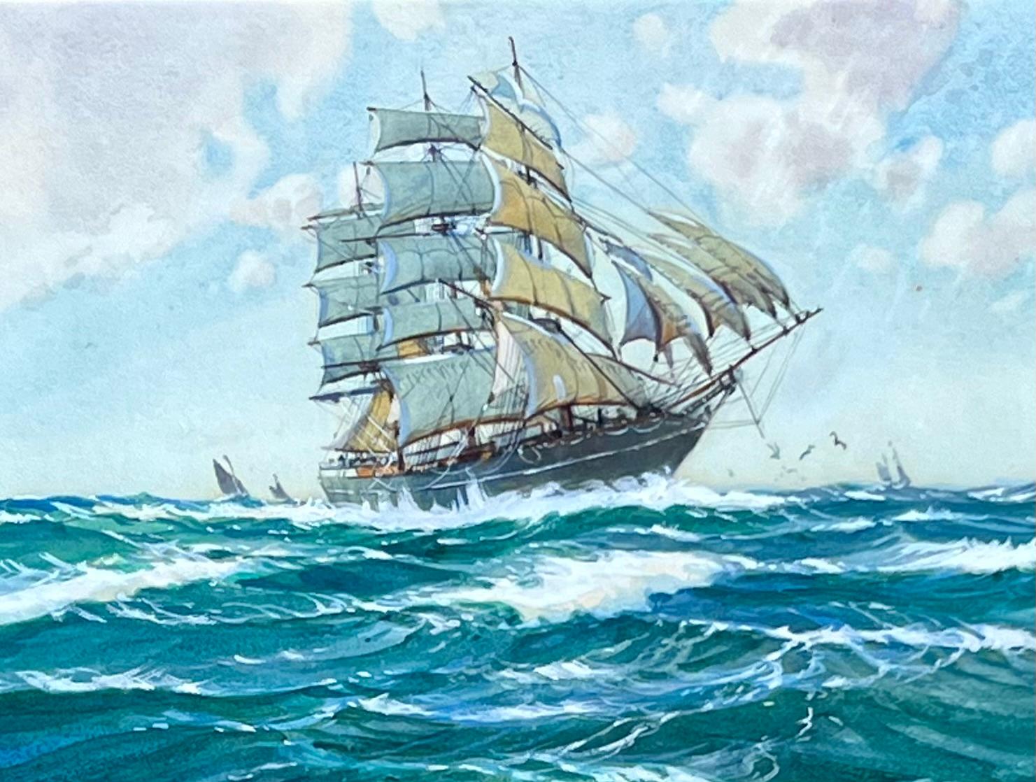 „At Full Sail“ Ein Klipperschiff-Aquarell von Montague Dawson (Britisch) im Angebot
