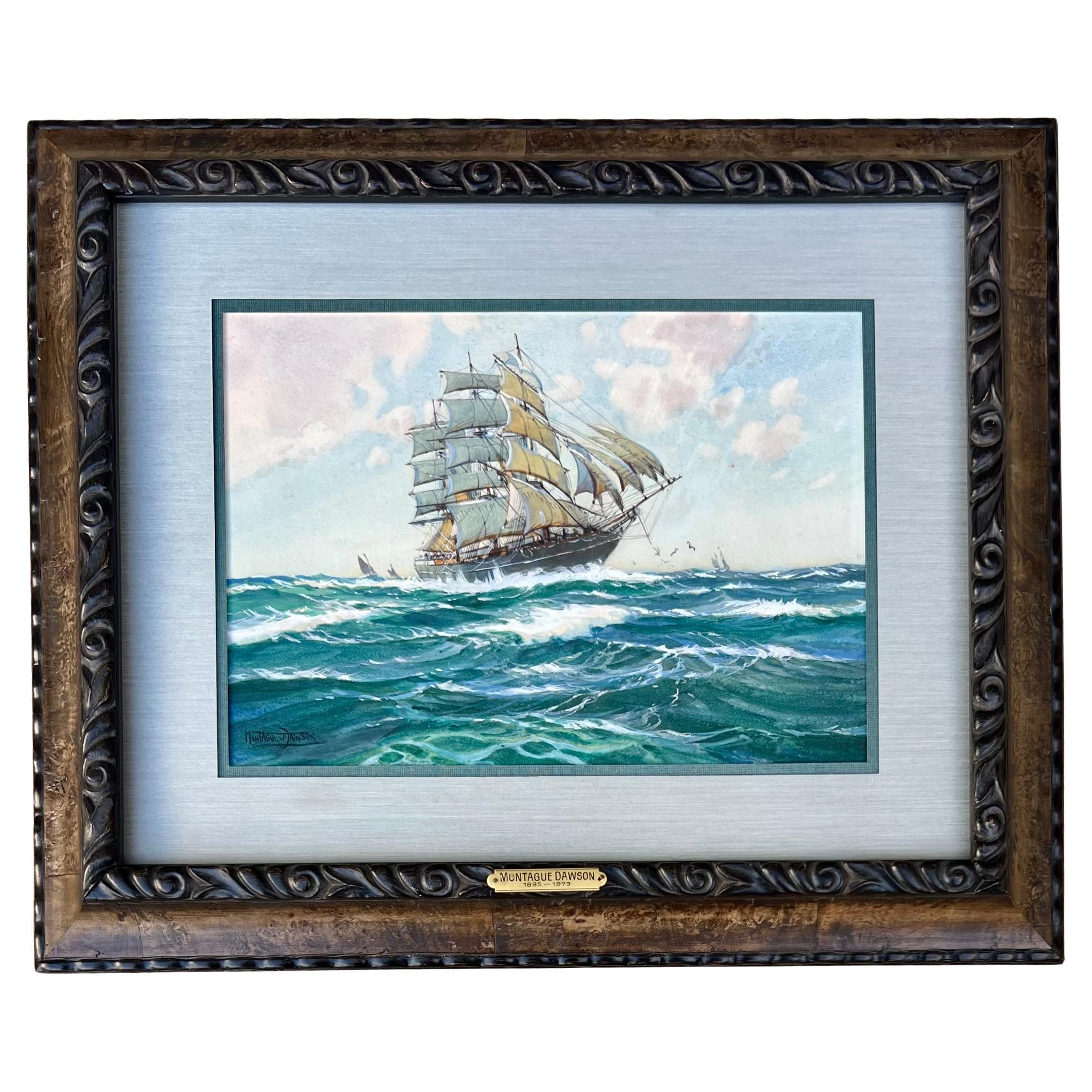 "At Full Sail" A Clipper Ship Watercolor by Montague Dawson For Sale