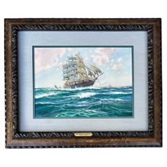 Antique "At Full Sail" A Clipper Ship Watercolor by Montague Dawson