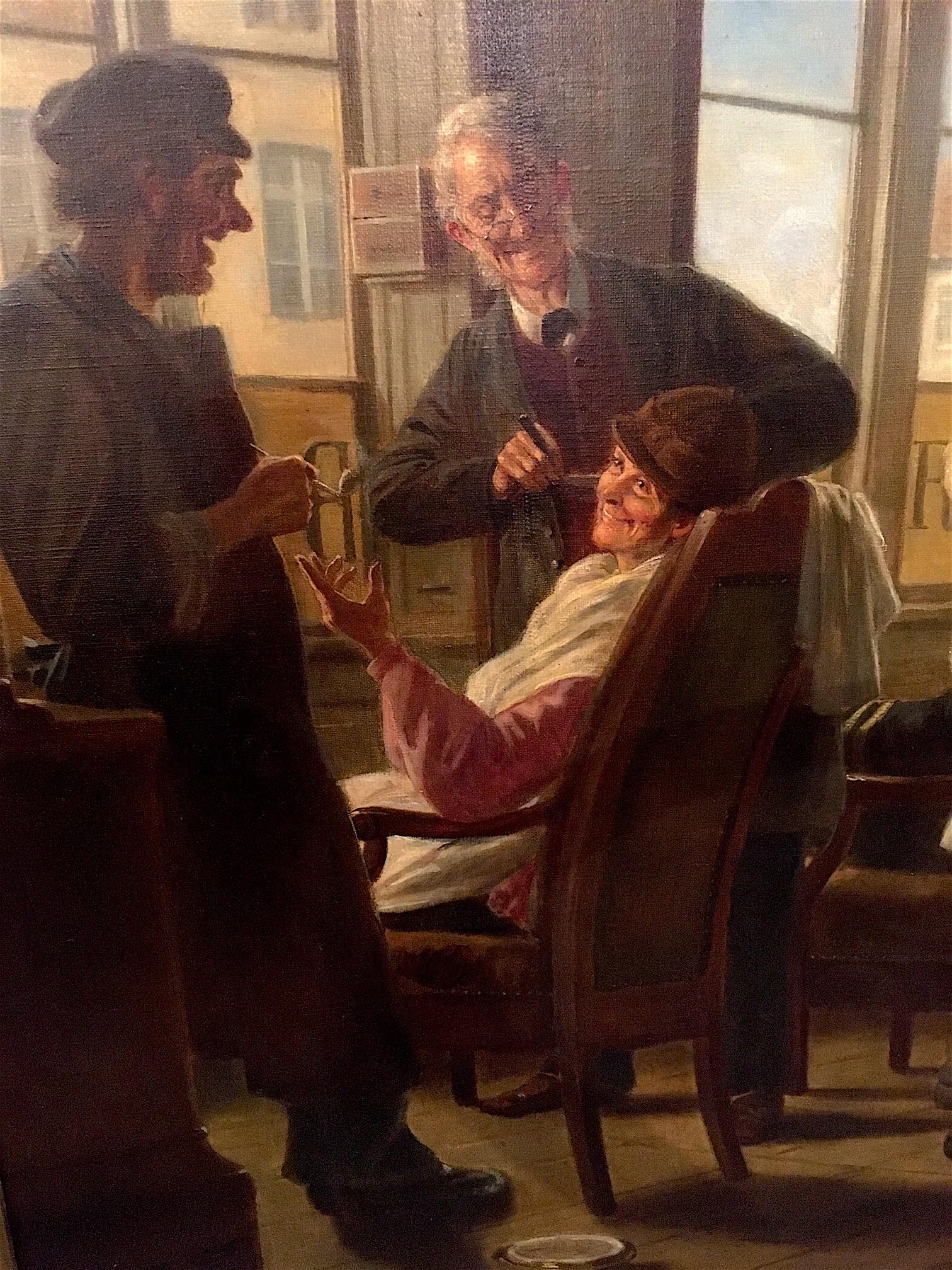Danish At the Barber Painting by Harald Schiødte For Sale