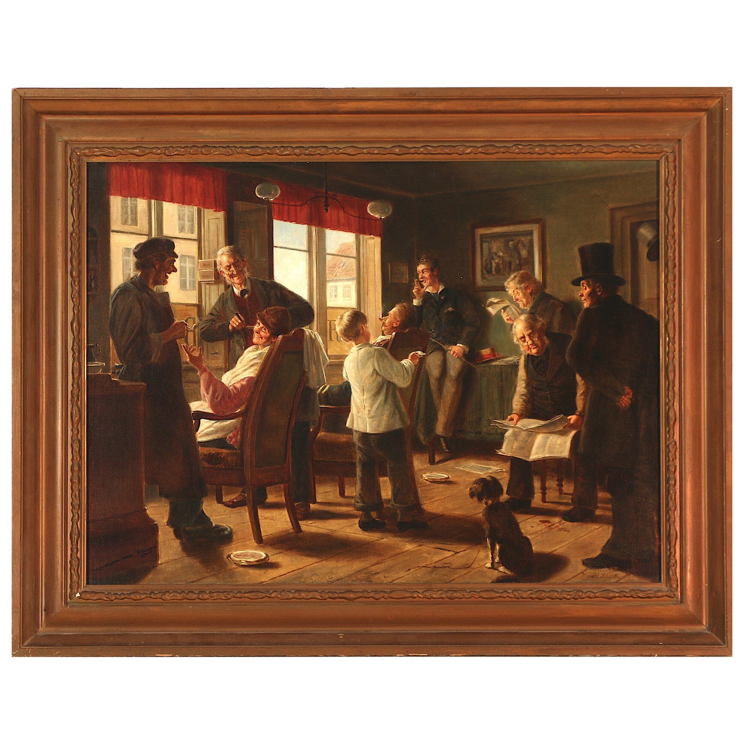 At the Barber Painting by Harald Schiødte