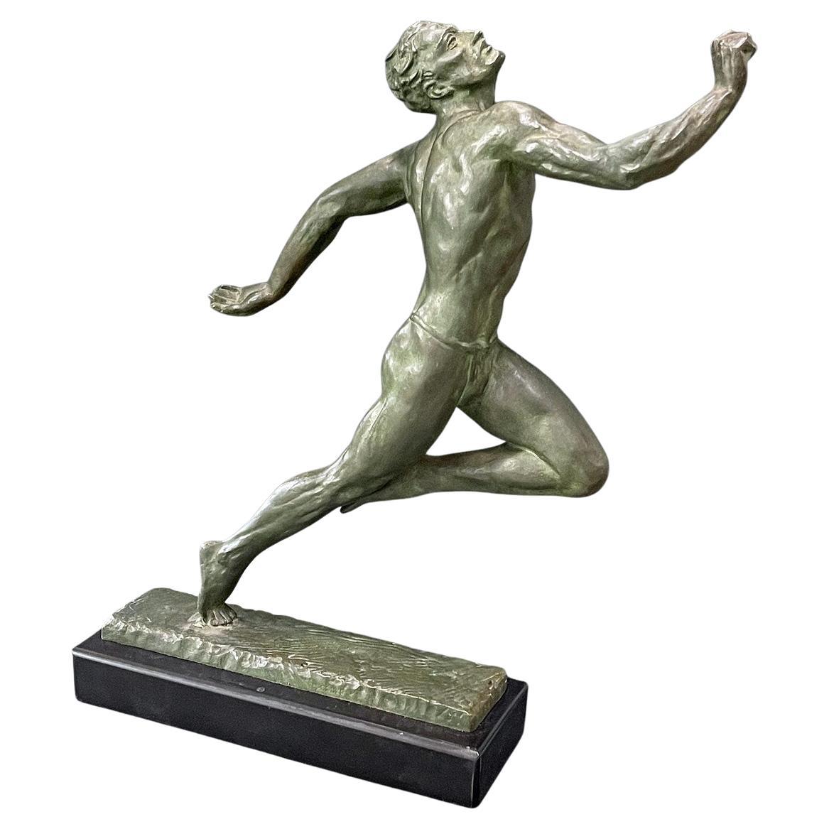 "At the Finish Line, " Rare Art Deco Bronze Runner with Nude Male, Le Faguays