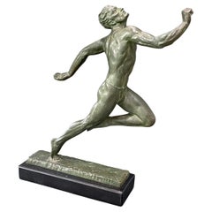 "At the Finish Line," Rare Art Deco Bronze Runner with Nude Male, Le Faguays