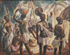"at the Market, Congo, " Large Art Deco Master Painting by Charles Melikoff