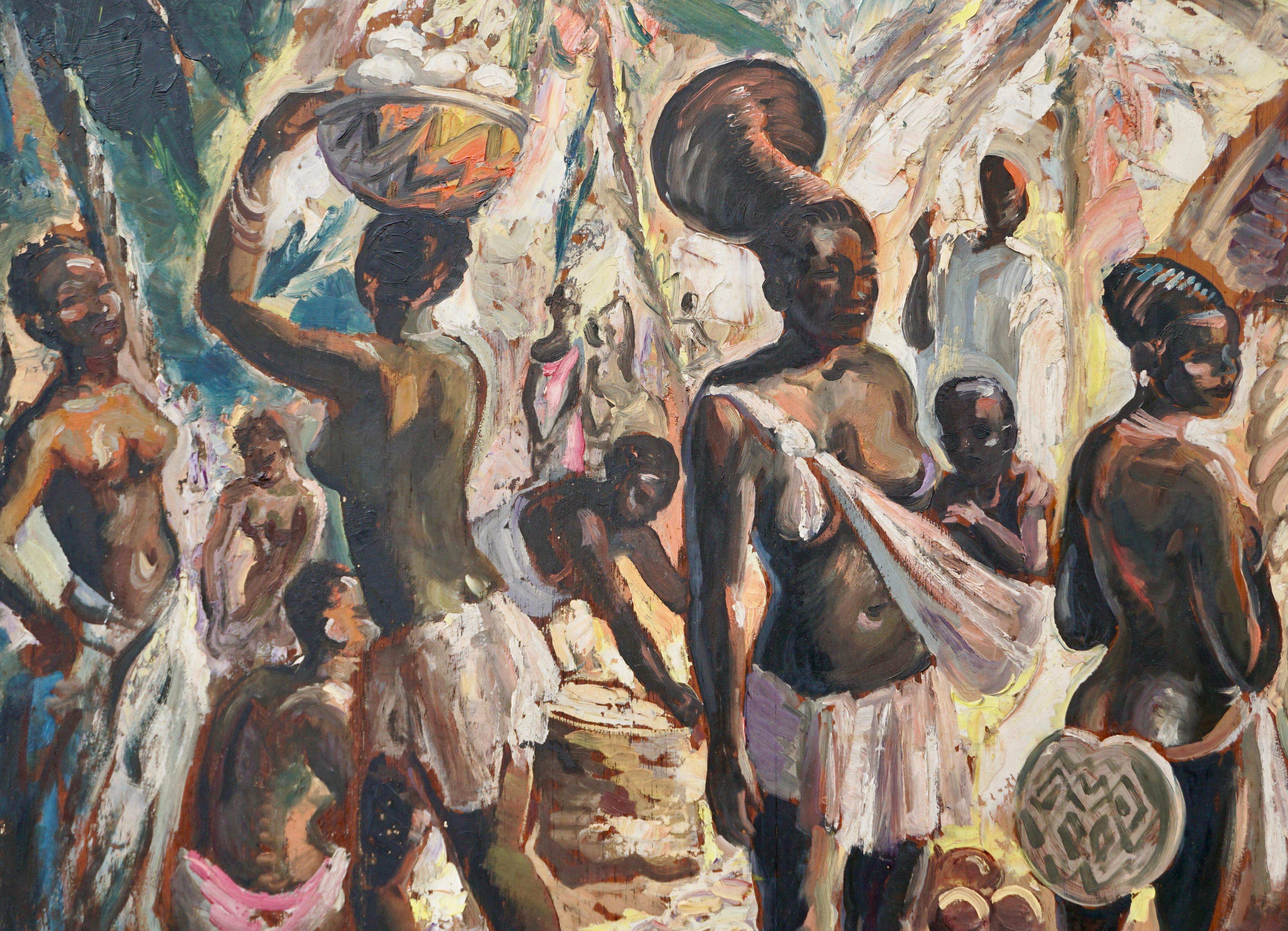 „at the Market, Kongo“, großes Art-Déco-Meistergemälde von Charles Melikoff (Belgisch) im Angebot