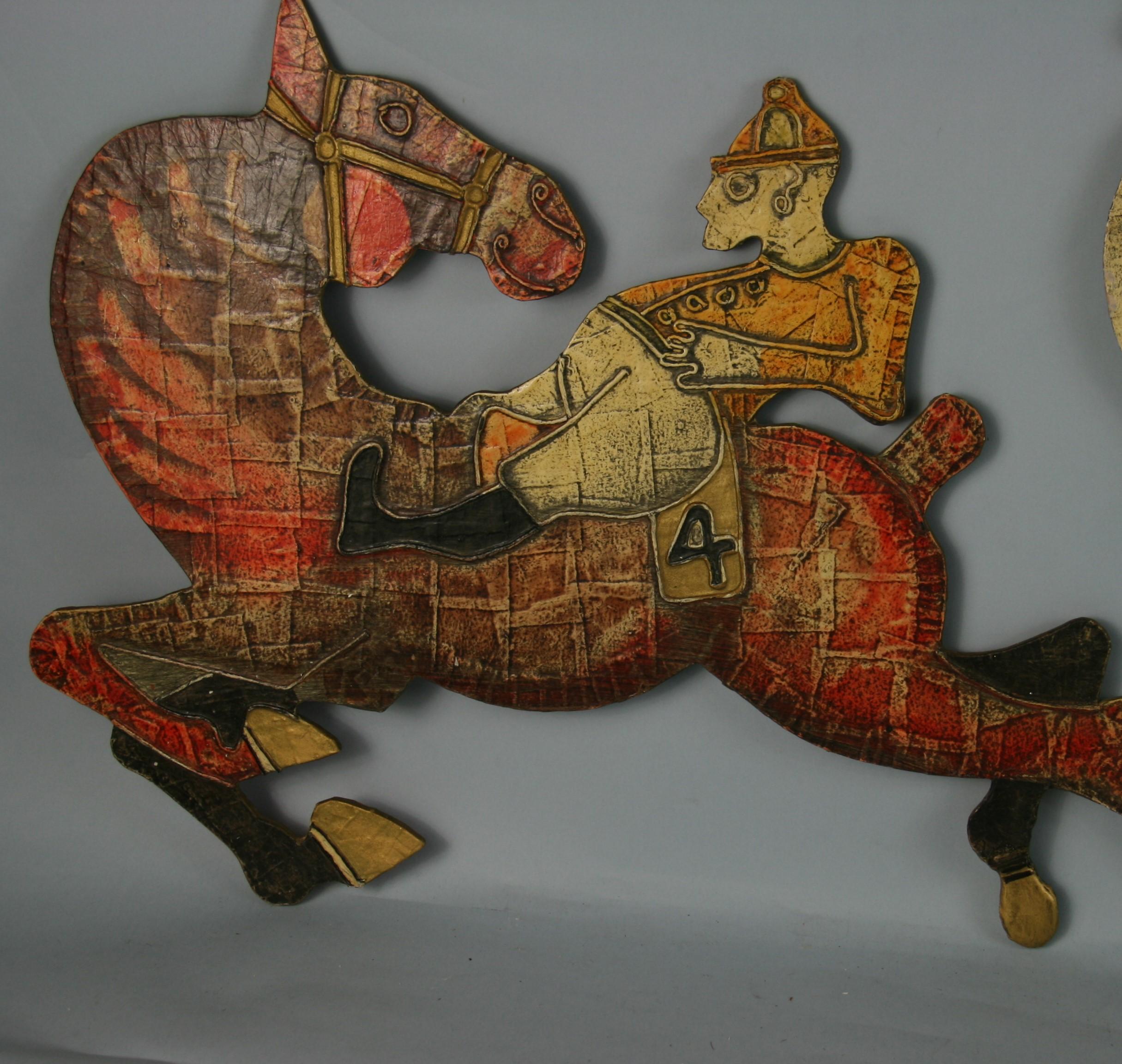 At the Racetrack 4 Piece  Equestrian Wall Sculpture For Sale 6