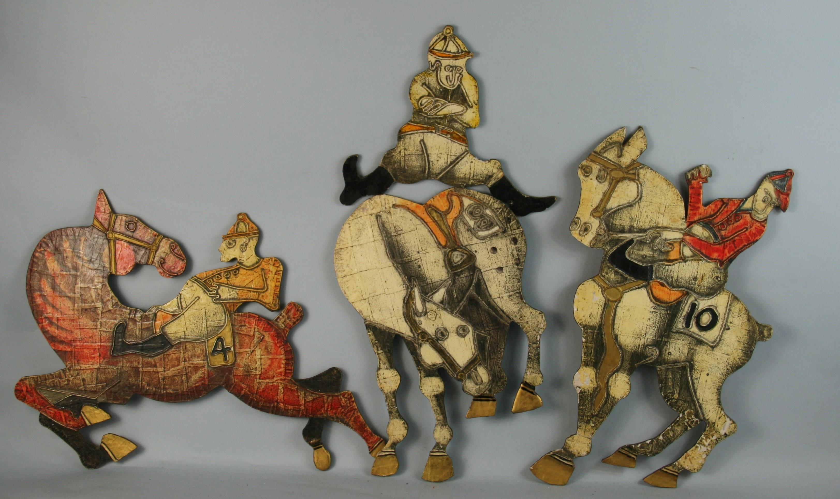 3-665 hand made equestrian wood sculpture/wall decoration.