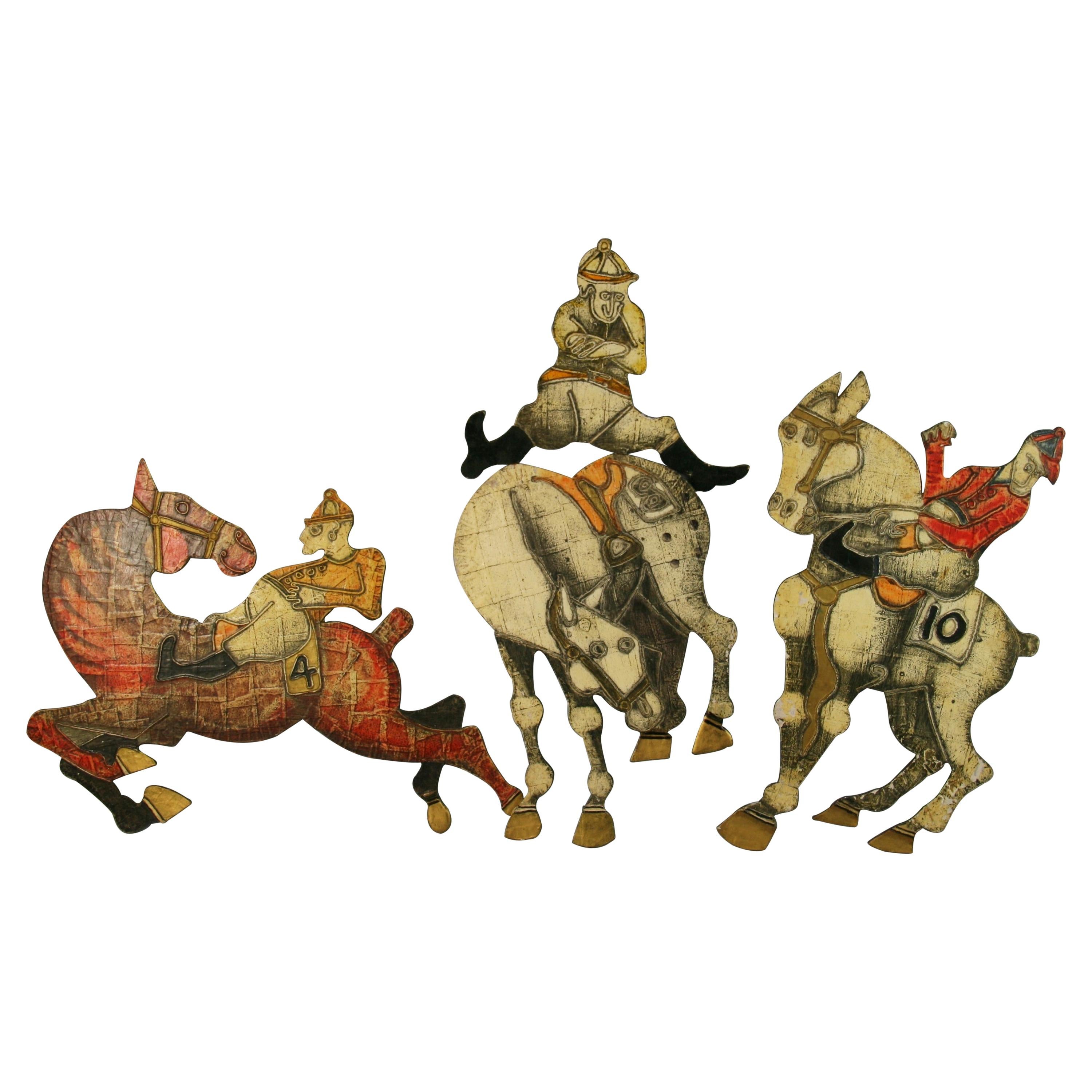 At the Racetrack 4 Piece  Equestrian Wall Sculpture For Sale