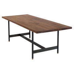 AT10 Dining Table with Walnut Top and H Shaped Steel Base by Atlas Industries