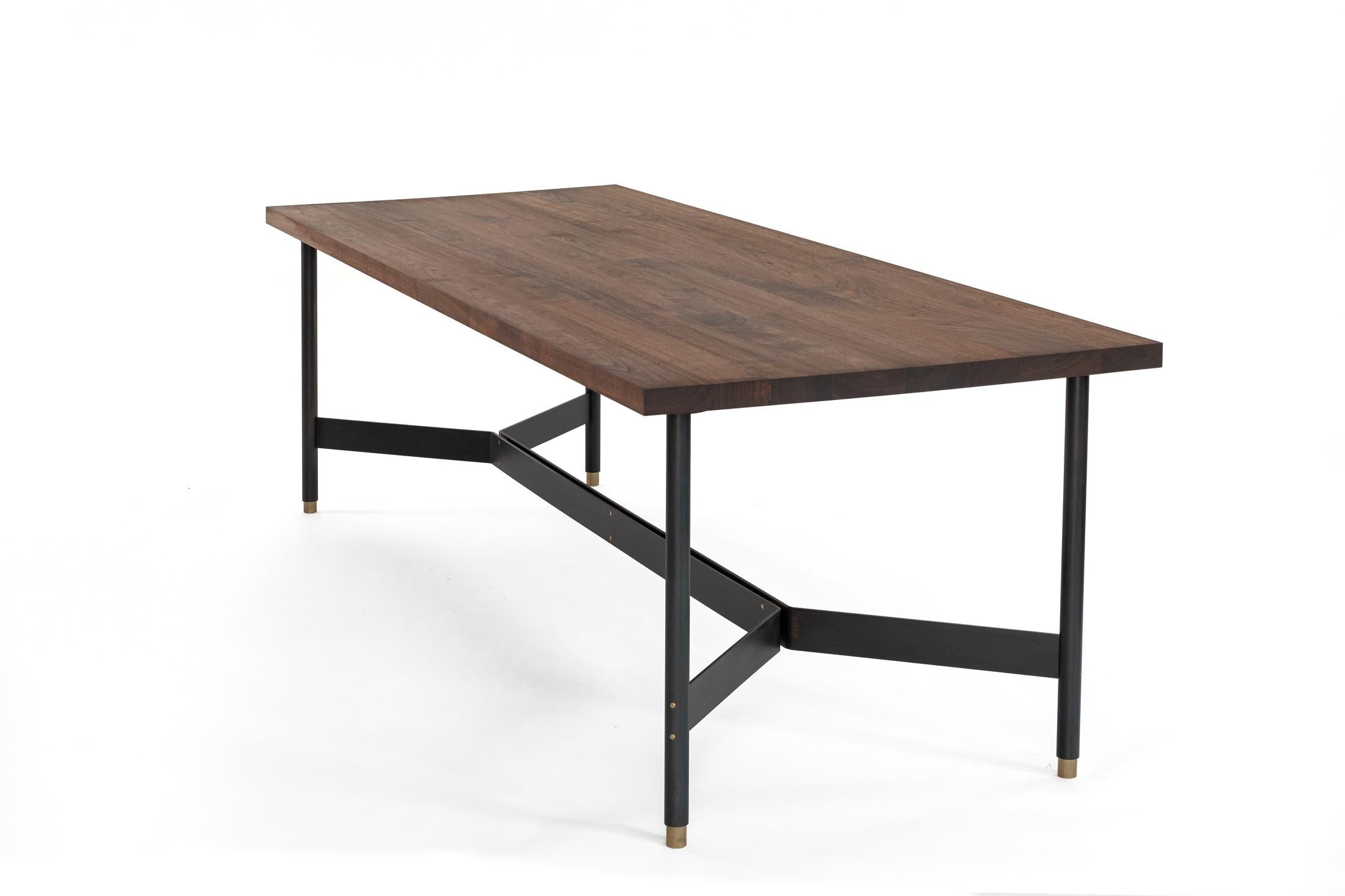 Modern AT11, Solid Walnut & Blackened Steel Dining Table, Work Table, Desk For Sale