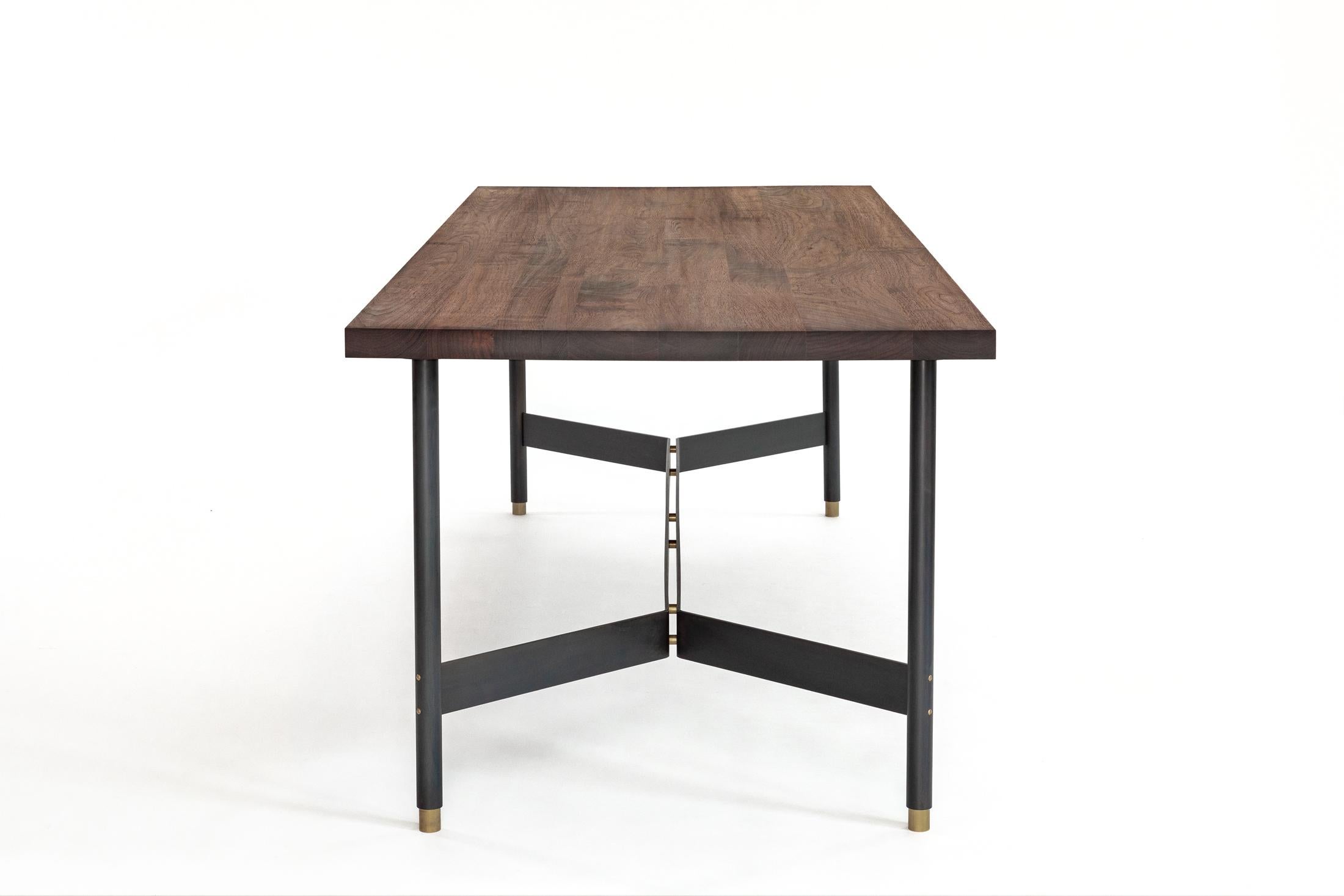 Hand-Crafted AT11, Solid Walnut & Blackened Steel Dining Table, Work Table, Desk For Sale