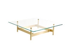AT17 Square Coffee Table with Glass Top and Brass Base by Atlas Industries