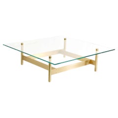 AT17 Square Coffee Table with Glass Top and Brass Base by Atlas Industries