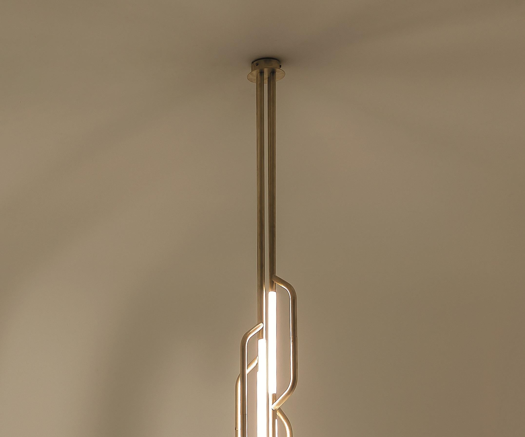 Altro AT624 Suspension Lamp in Satin Brass with 4 White Acrylic Diffusers by Daluce in vendita