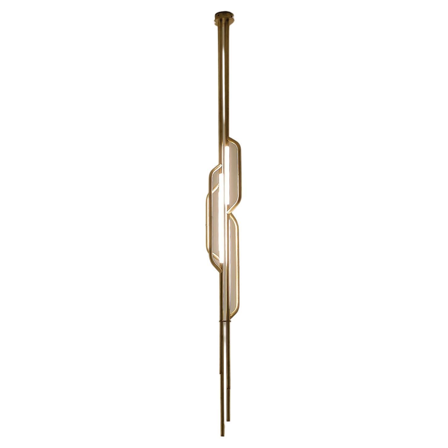 AT624 Suspension Lamp in Satin Brass with 4 White Acrylic Diffusers by Daluce in vendita
