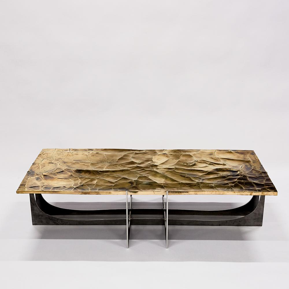 Modern Rectangular Coffee Table Atacama by Erwan Boulloud  Steel and Bronze France  For Sale