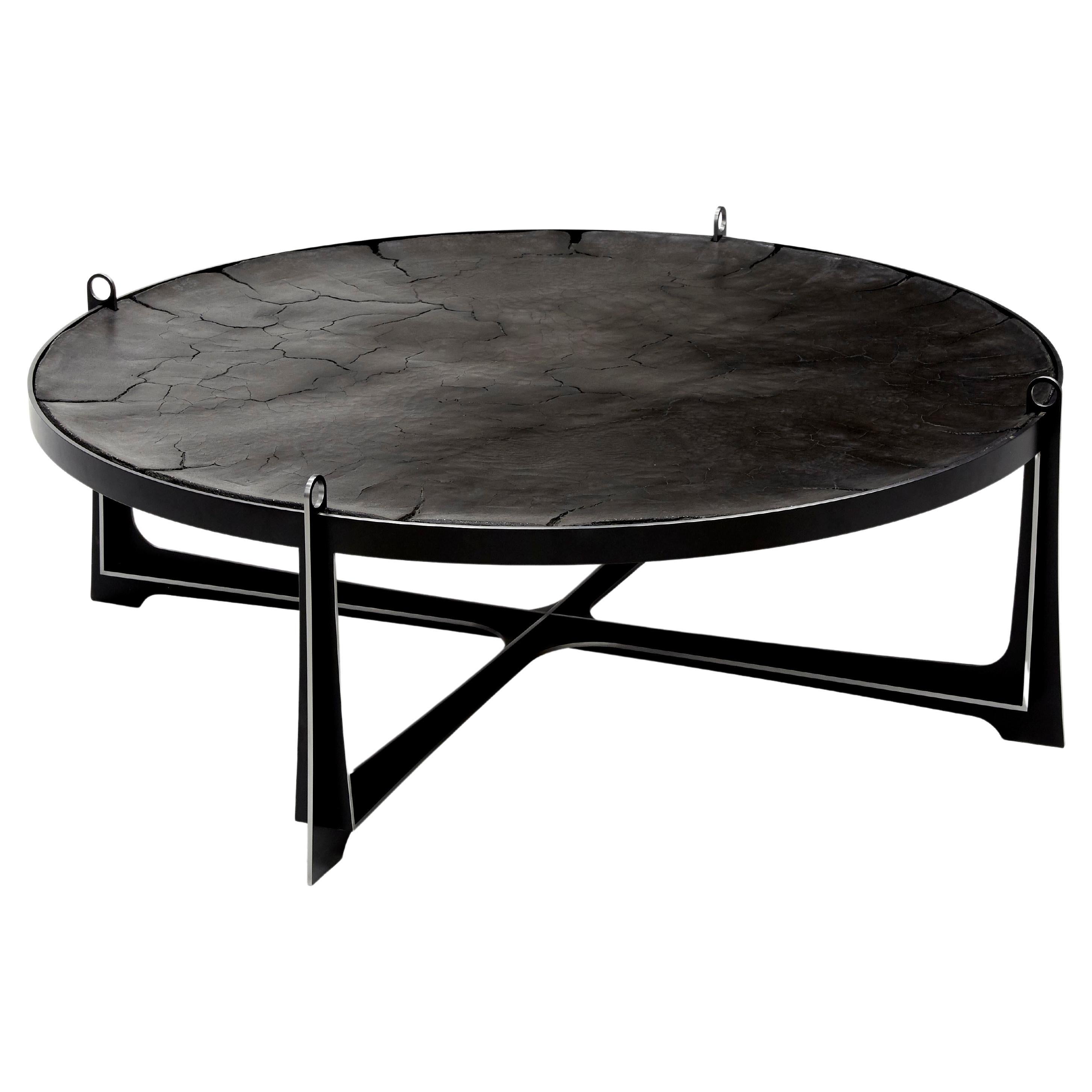 Round Black Coffee Table Atacama with Concrete Top by Erwan Boulloud 