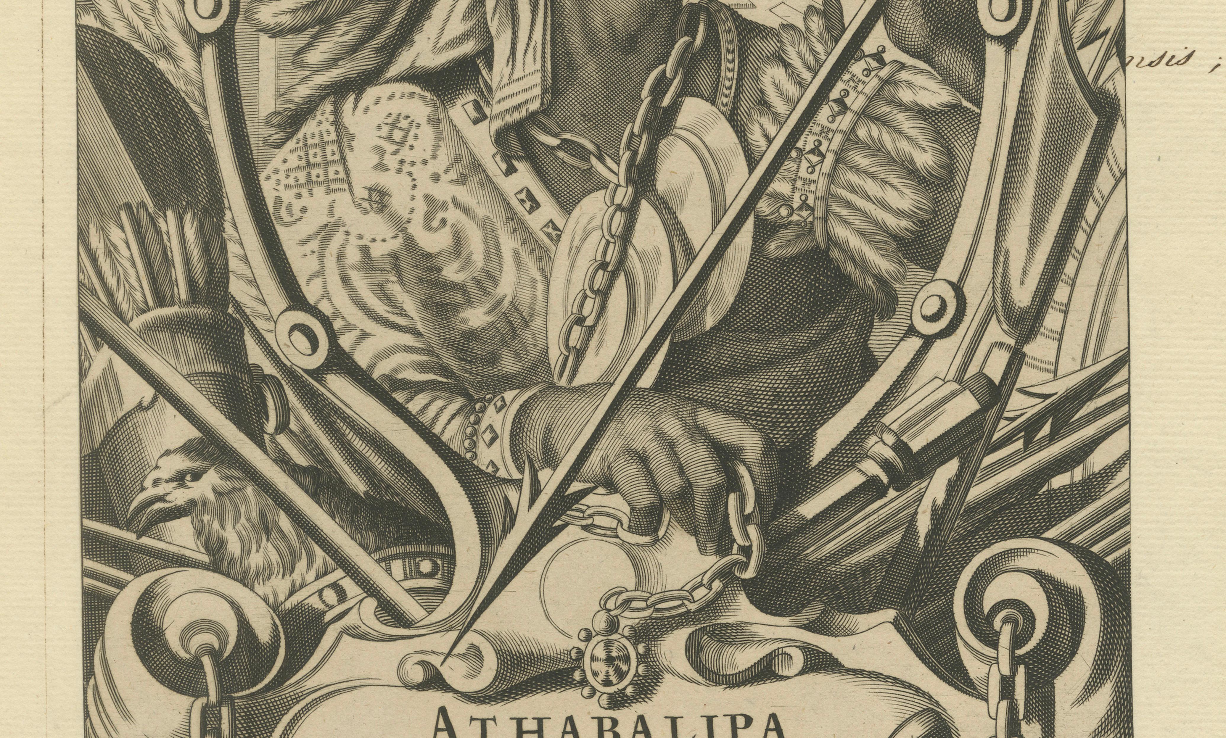 Atahualpa – Last Inca Emperor of Peru – Baroque Engraving c.1700 In Good Condition For Sale In Langweer, NL
