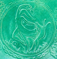 "Atalanta y el sabueso", gran cuenco Art Decó verde jade, Cowan