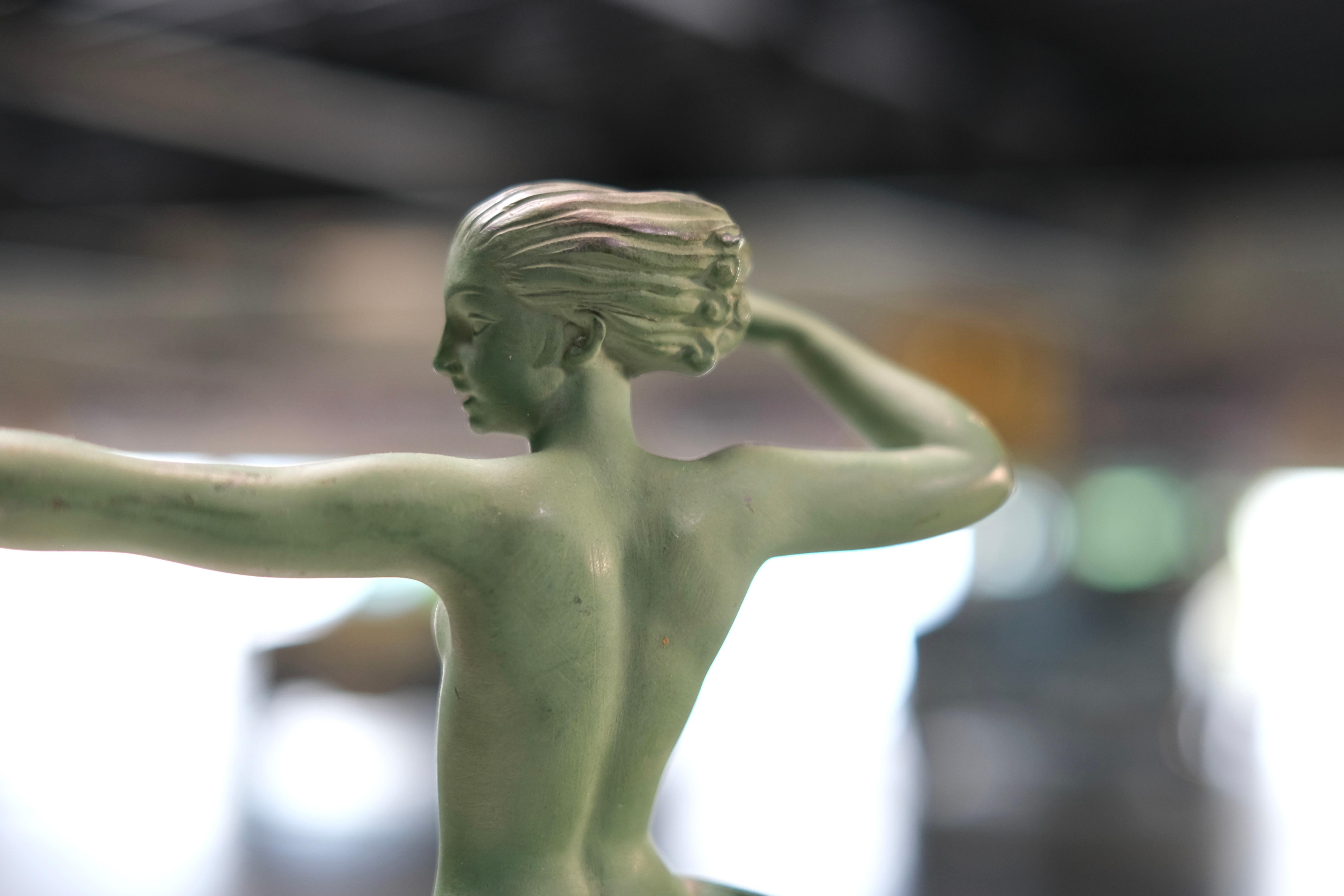 Atalante by Jean de Marco for Max Le Verrier, Art Deco Spelter Sculpture, 1920s For Sale 6