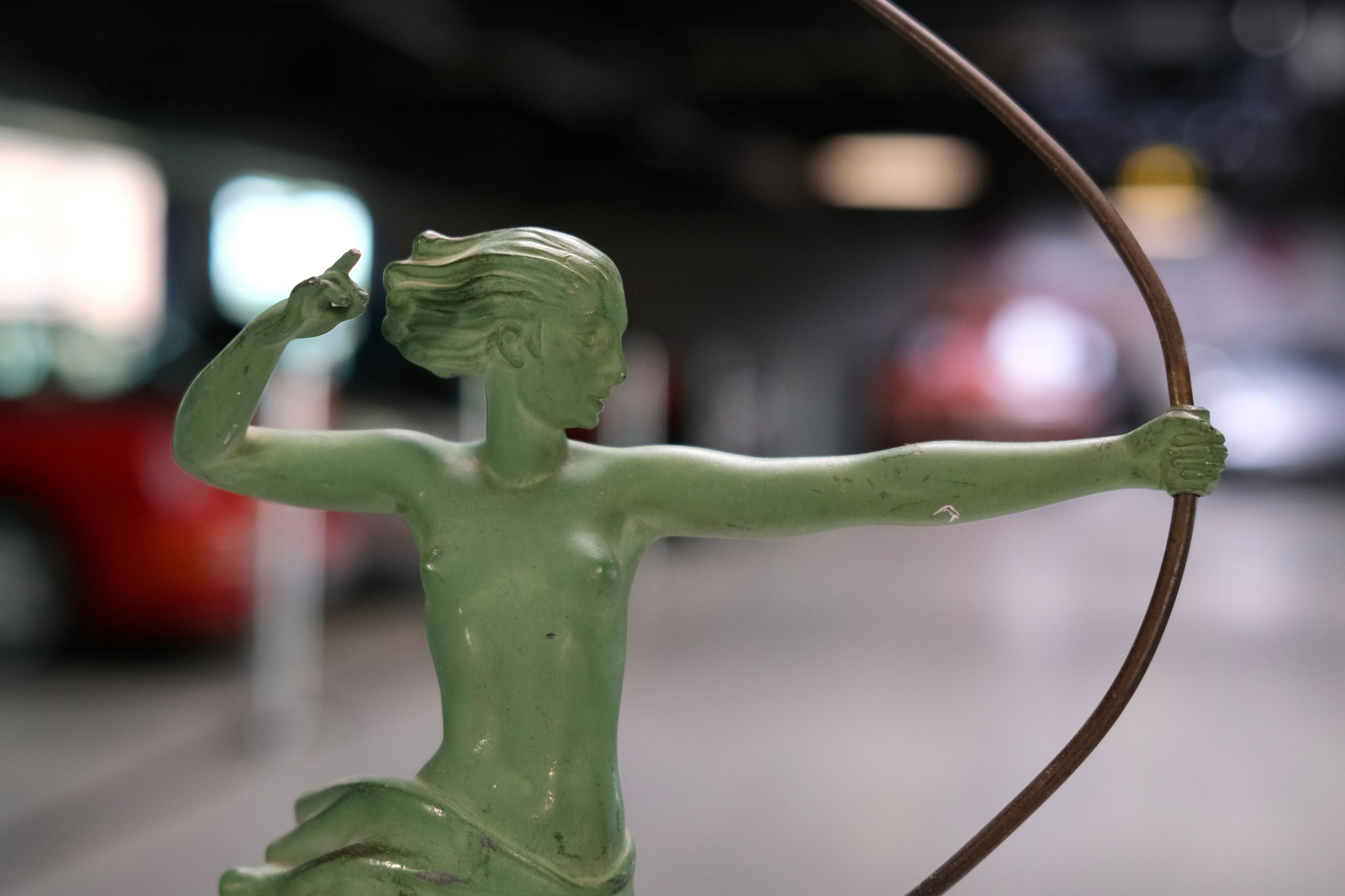 French Atalante by Jean de Marco for Max Le Verrier, Art Deco Spelter Sculpture, 1920s For Sale