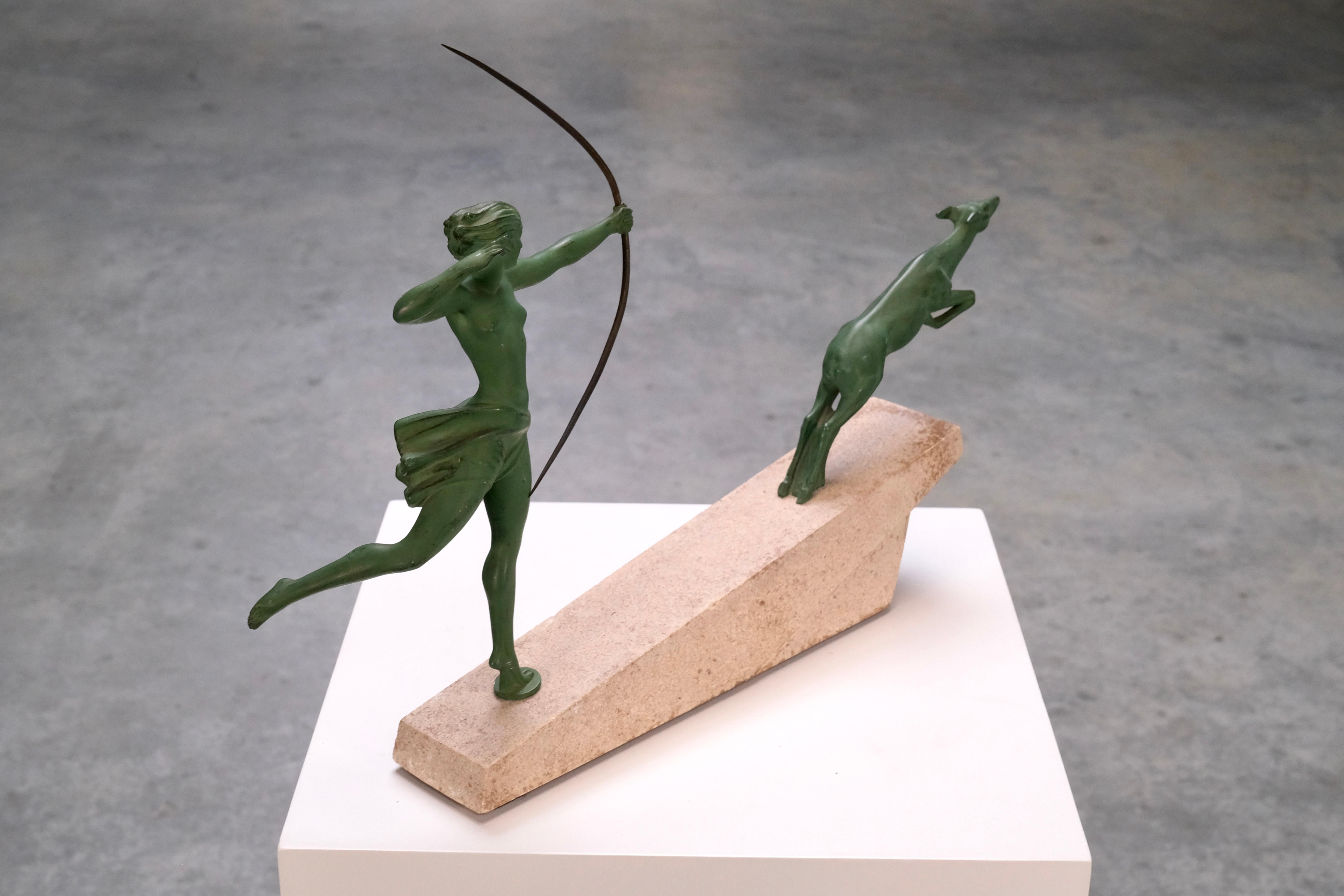 Atalante by Jean de Marco for Max Le Verrier, Art Deco Spelter Sculpture, 1920s For Sale 3