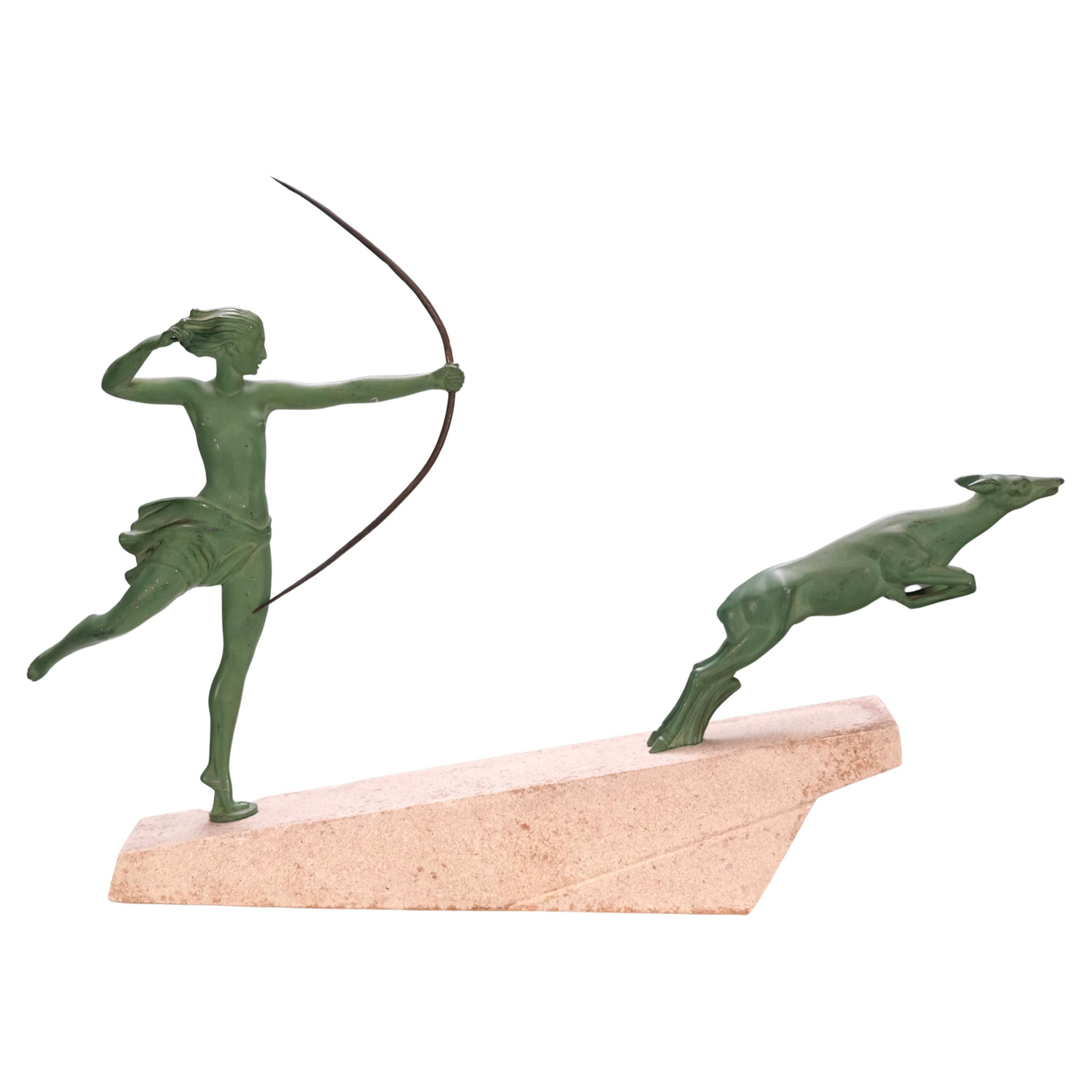 Atalante by Jean de Marco for Max Le Verrier, Art Deco Spelter Sculpture, 1920s For Sale