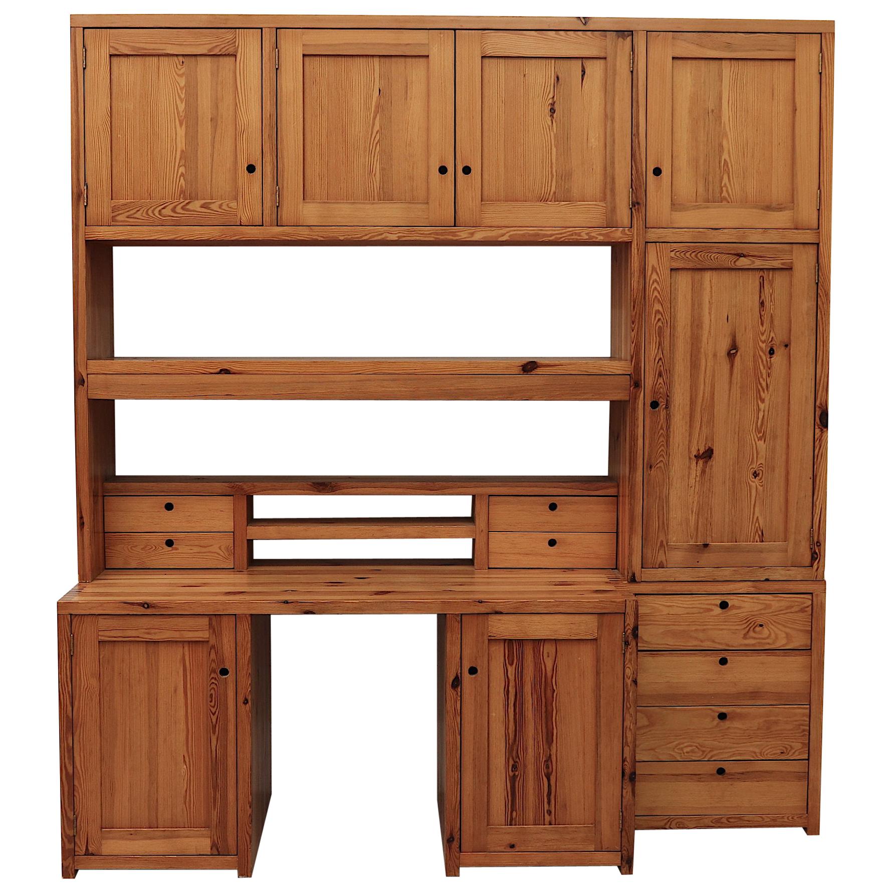 Large Ate Van Apeldoorn Custom Pine Wall Unit with Desk, Cabinets and Drawers For Sale