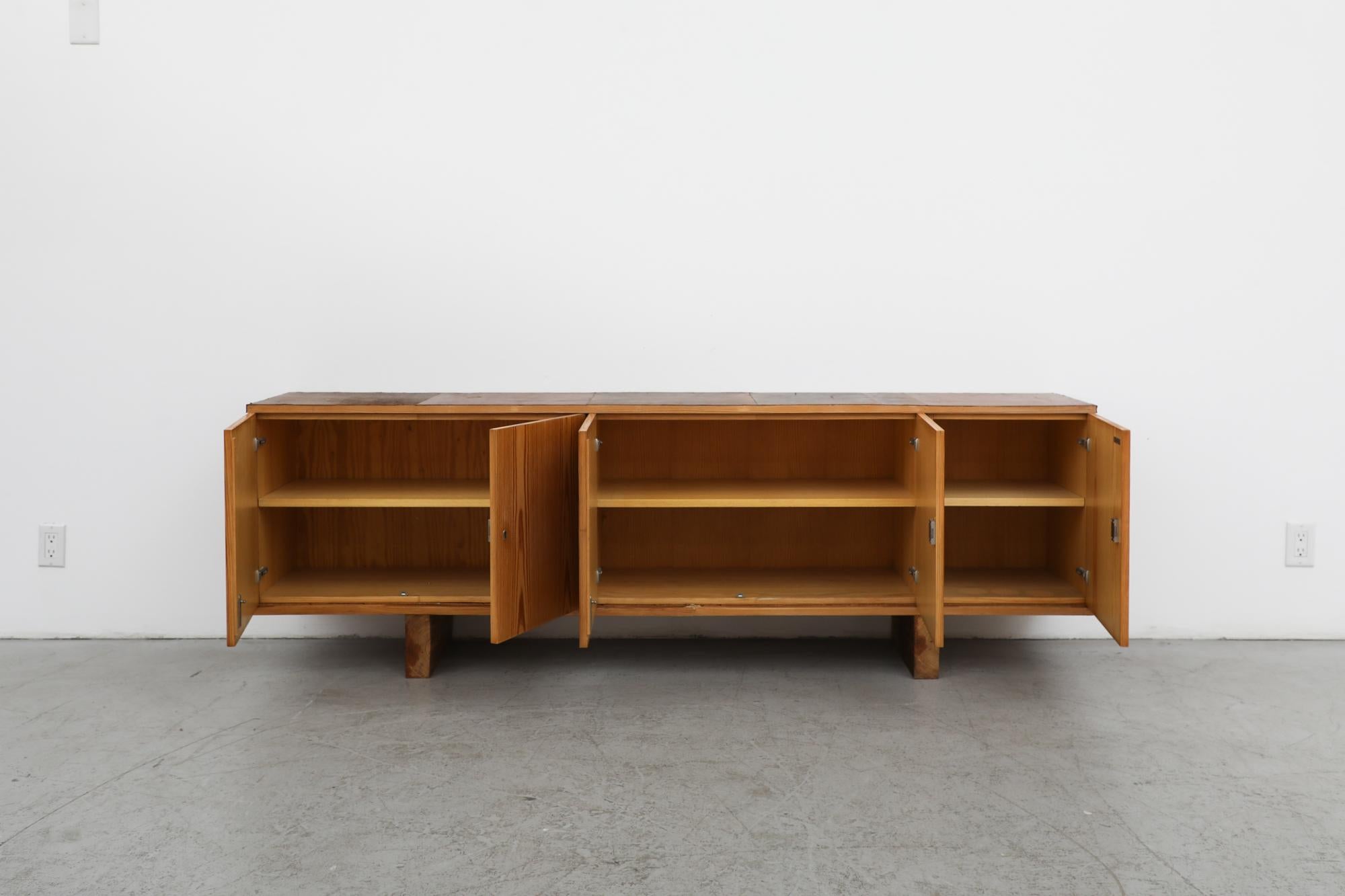 Late 20th Century Ate Van Apeldoorn Inspired Long Pine Credenza with Leather Top