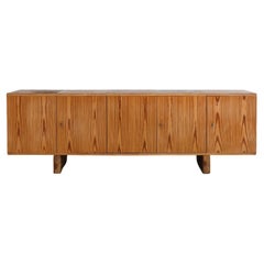 Ate Van Apeldoorn Inspired Long Pine Credenza with Leather Top