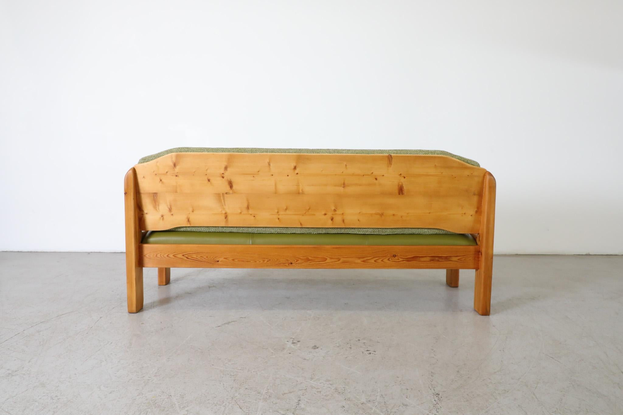 Fabric Ate van Apeldoorn Inspired Pine Bench with Green Cushions & Hand Carved Details For Sale