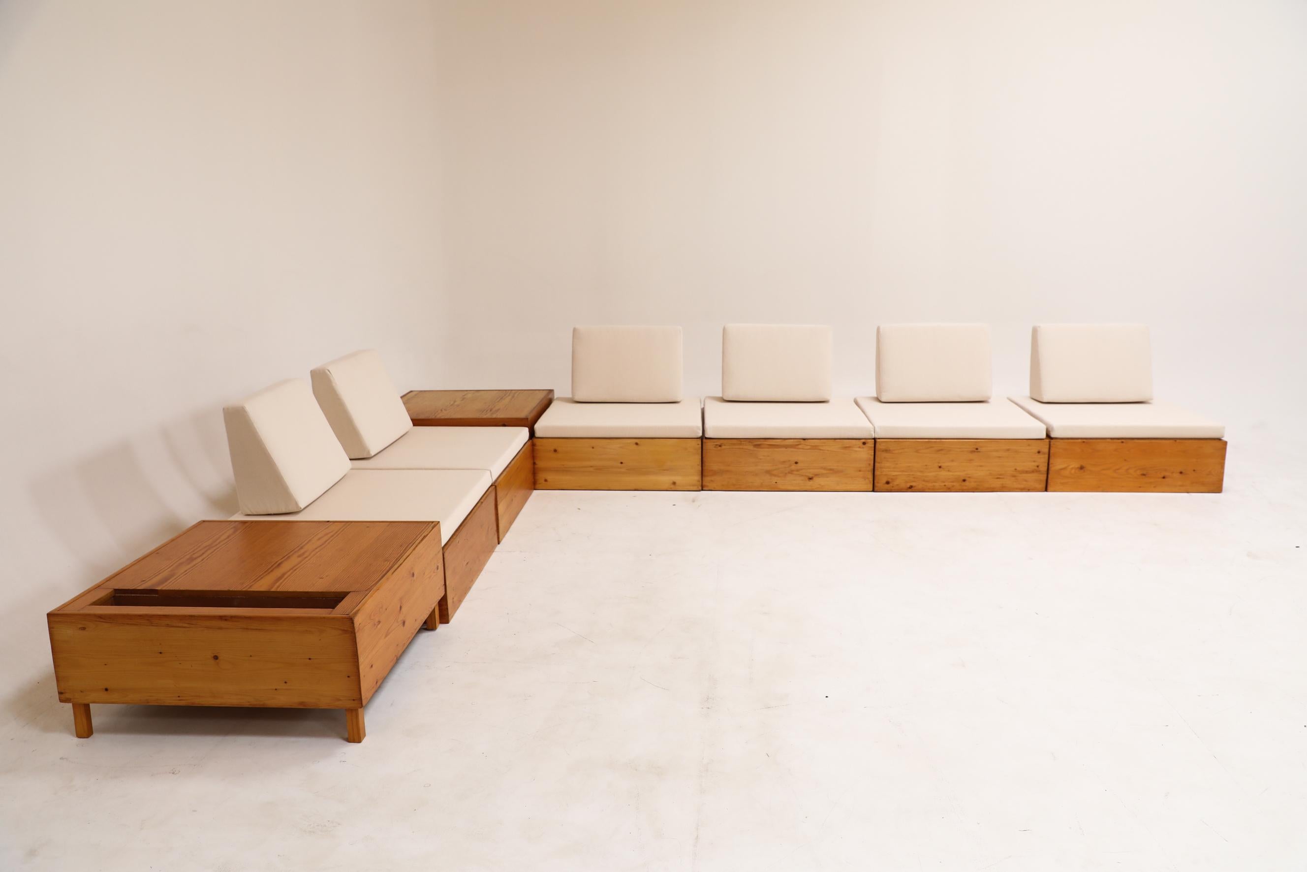 Mid-Century Modern Ensemble de canapés sectionnels en pin d'inspiration Ate Van Apeldoorn avec nouveaux sièges en toile