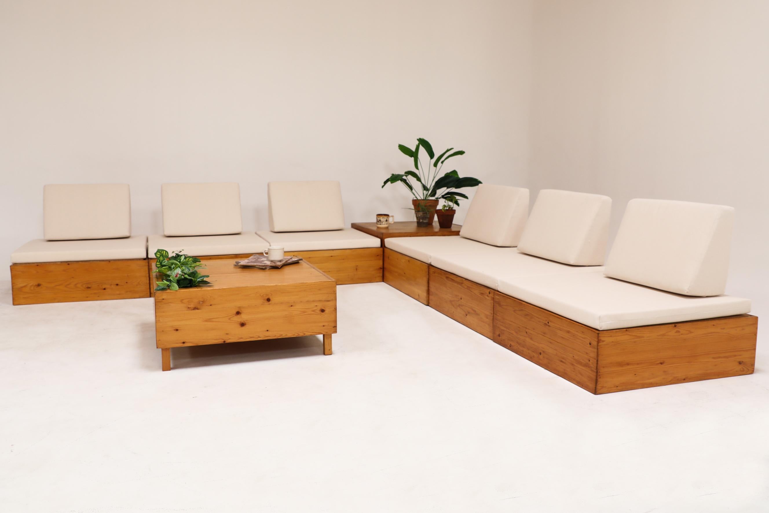 Ate Van Apeldoorn inspiriertes Kiefernholz-Sofa-Set mit neuen Sitzmöbeln aus Segeltuch (Niederländisch)