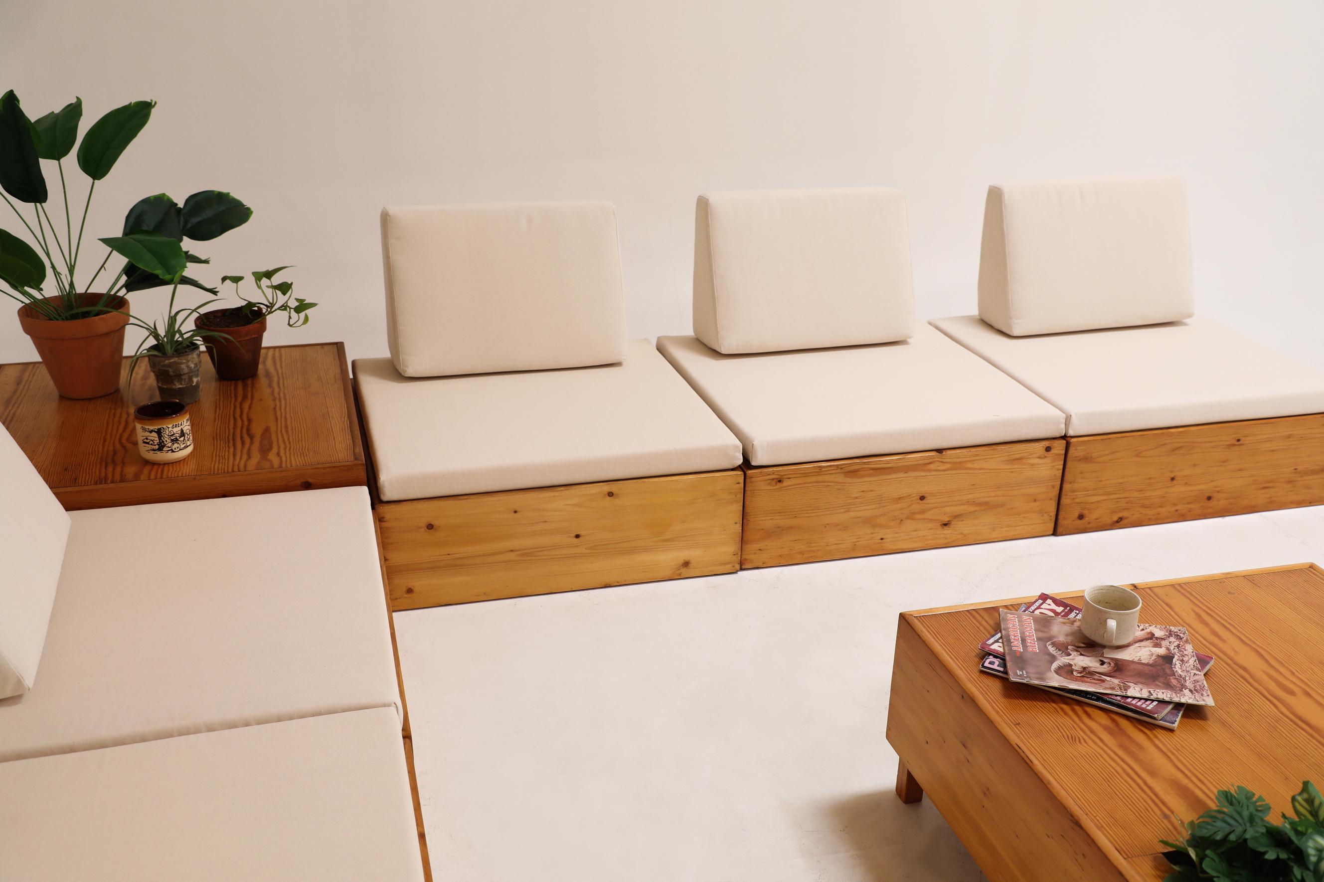 Ate Van Apeldoorn inspiriertes Kiefernholz-Sofa-Set mit neuen Sitzmöbeln aus Segeltuch (Stoff)
