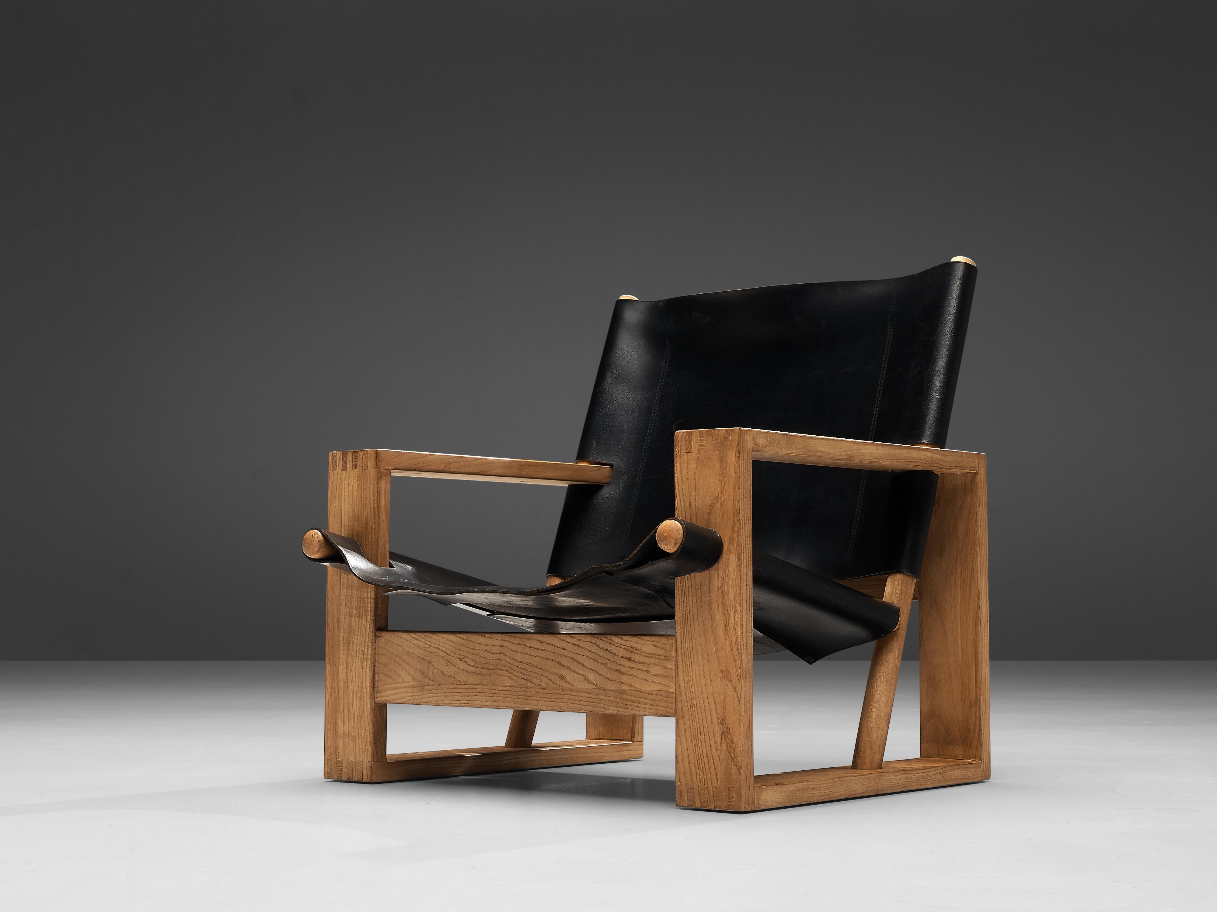 Mid-20th Century Ate van Apeldoorn Pair of Lounge Chairs in Ash and Black Leather