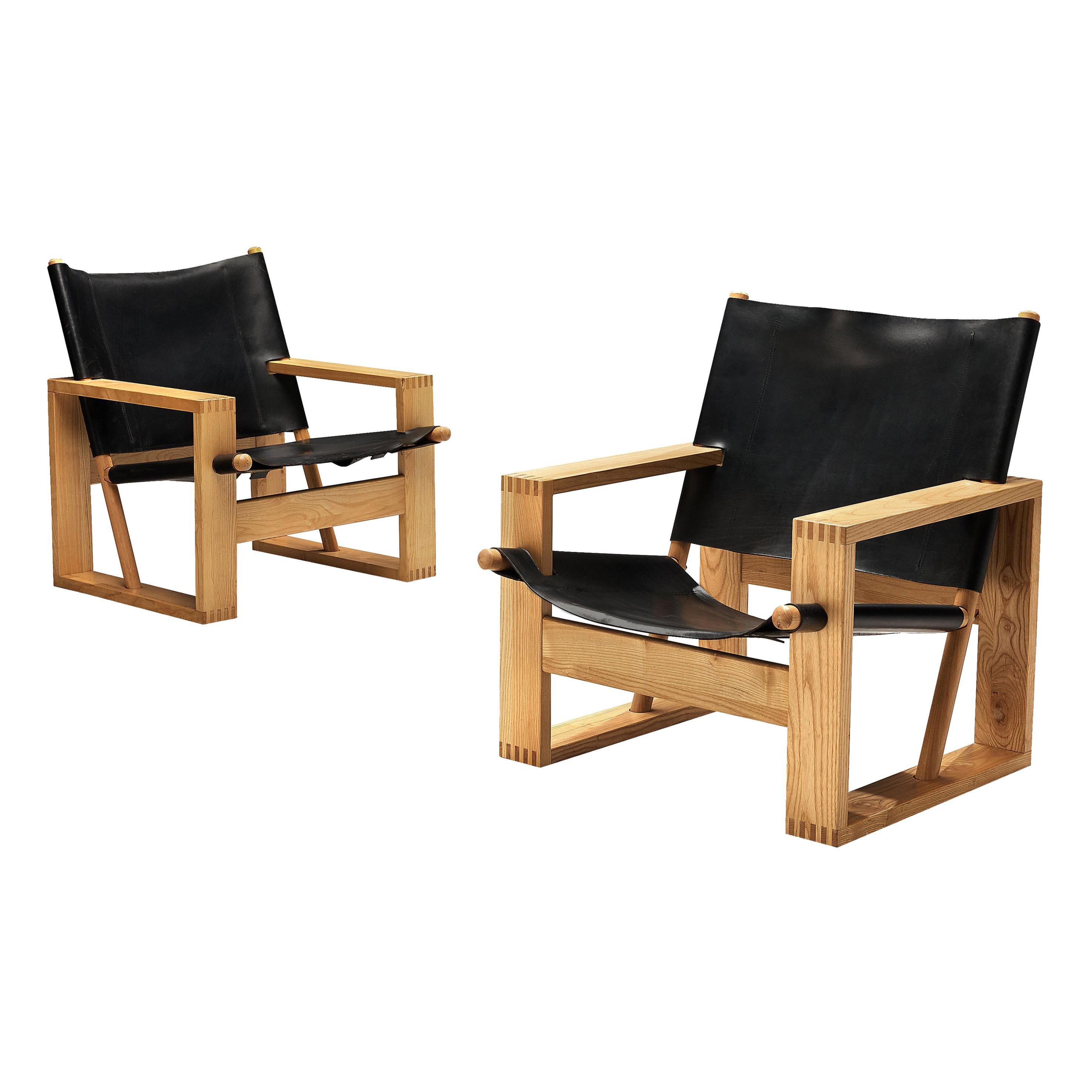 Ate van Apeldoorn Pair of Lounge Chairs in Ash and Black Leather