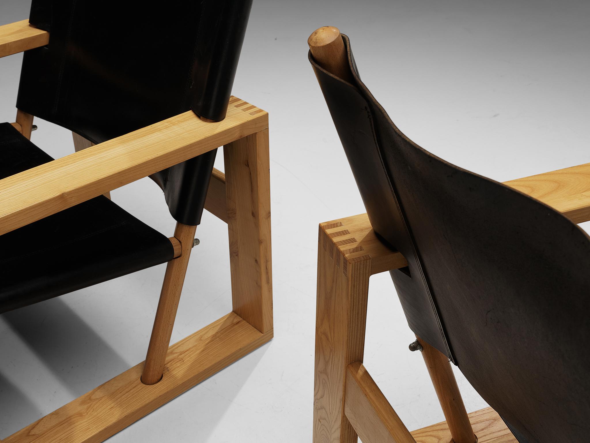Mid-Century Modern Ate van Apeldoorn Lounge Chairs in Ash and Black Leather 