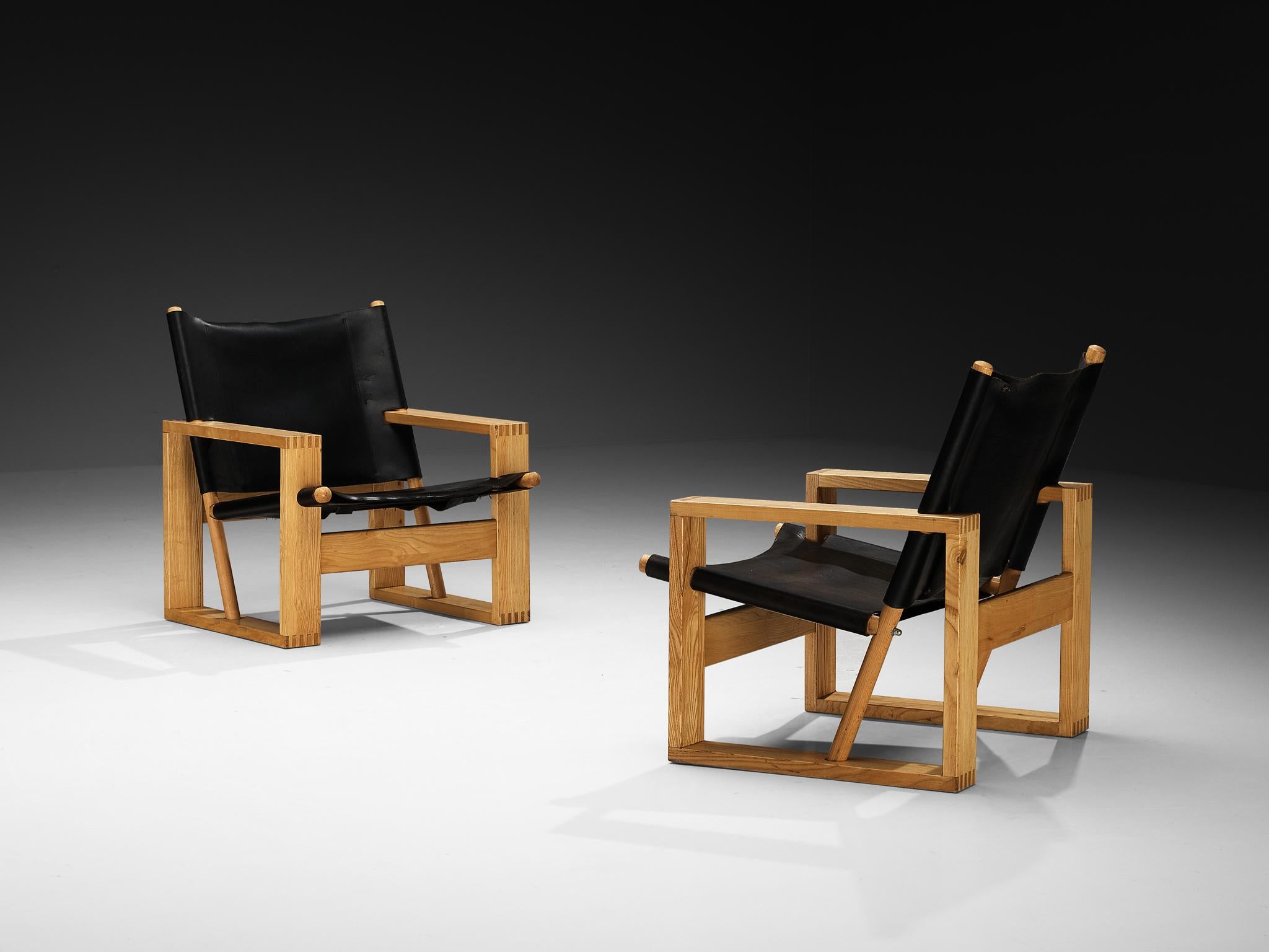 Mid-20th Century Ate van Apeldoorn Lounge Chairs in Ash and Black Leather For Sale