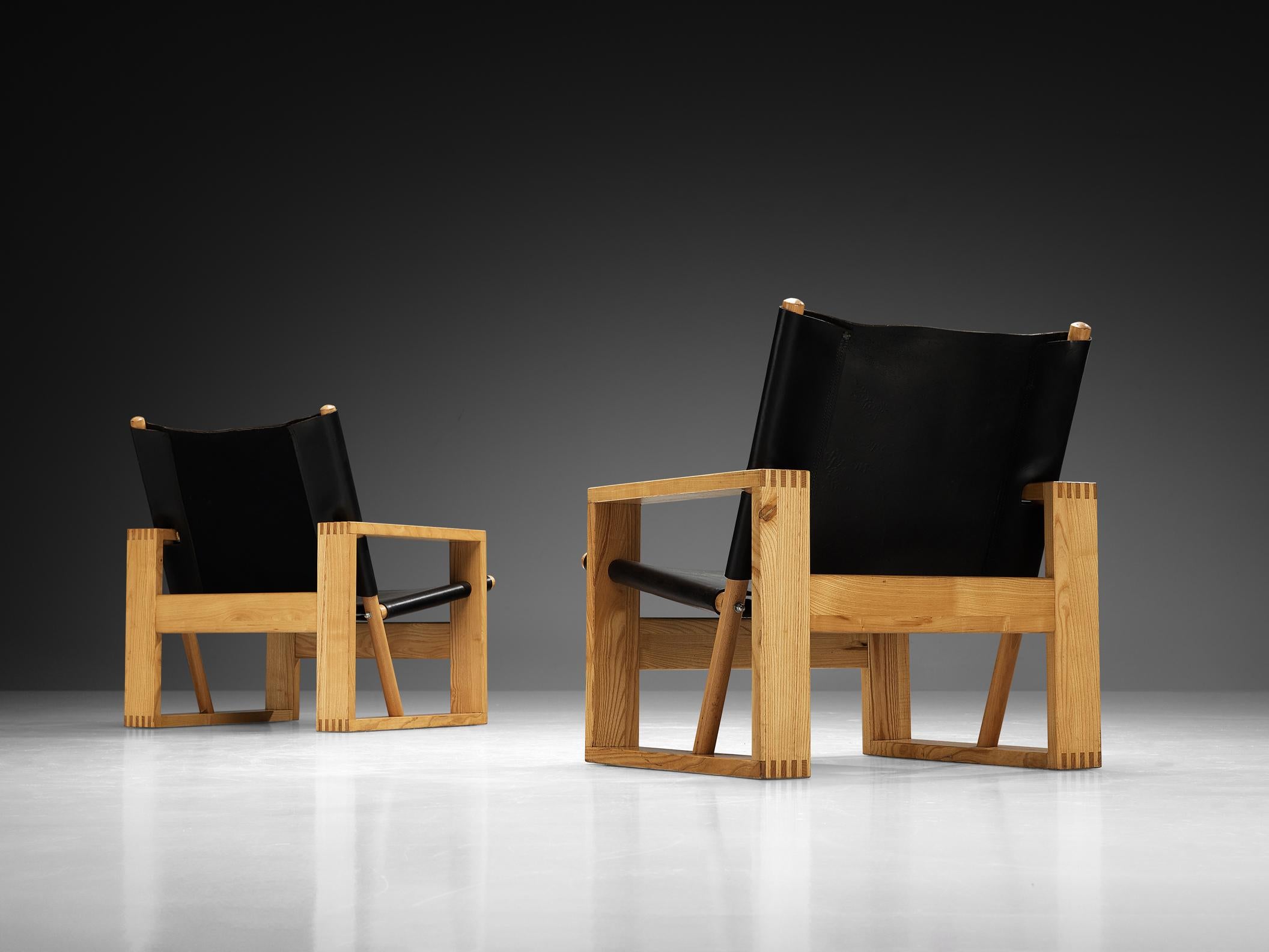Ate van Apeldoorn Lounge Chairs in Ash and Black Leather For Sale 1