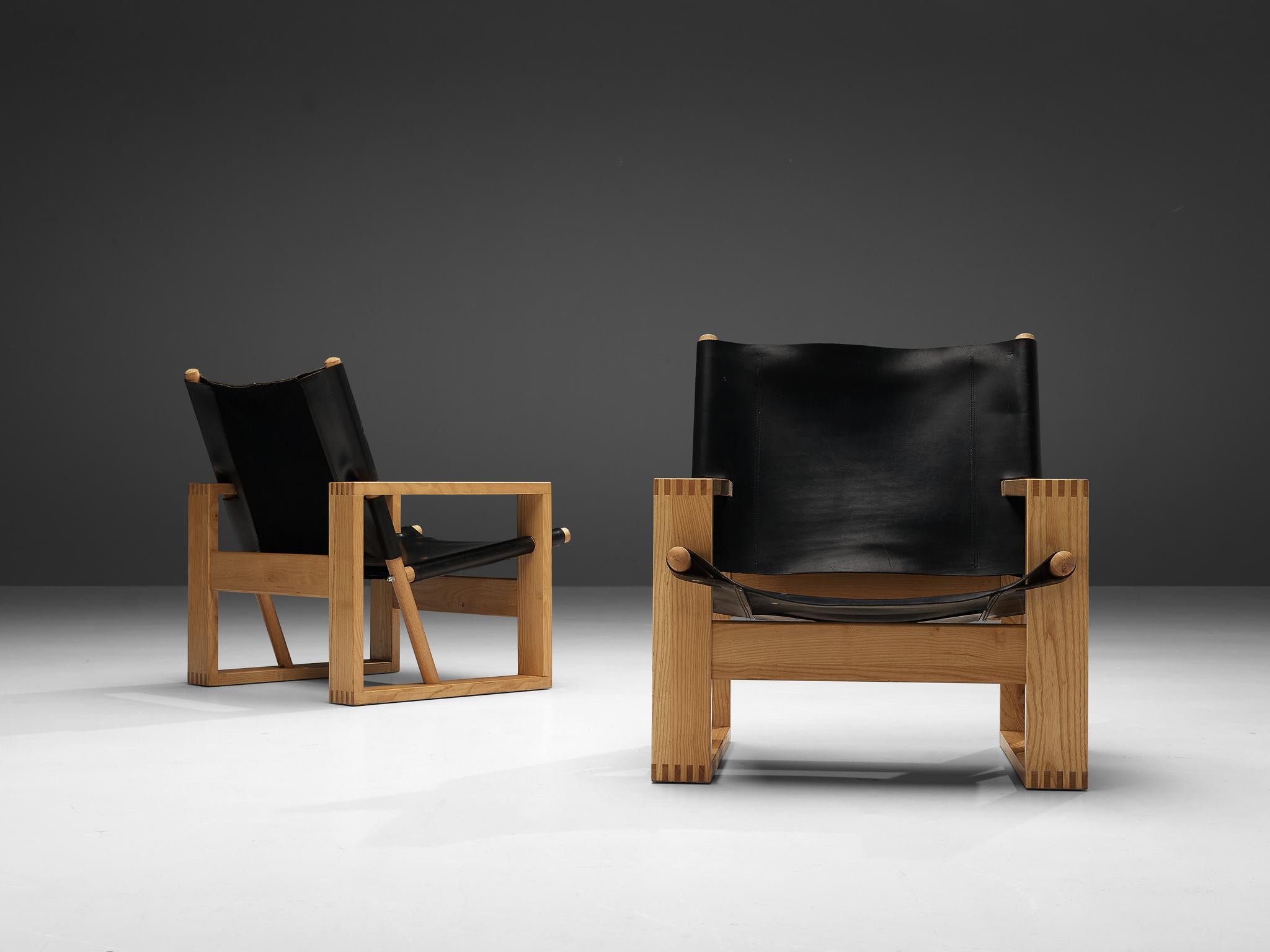 Ate van Apeldoorn Lounge Chairs in Ash and Black Leather  2