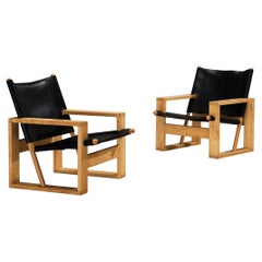 Ate van Apeldoorn Lounge Chairs in Ash and Black Leather 